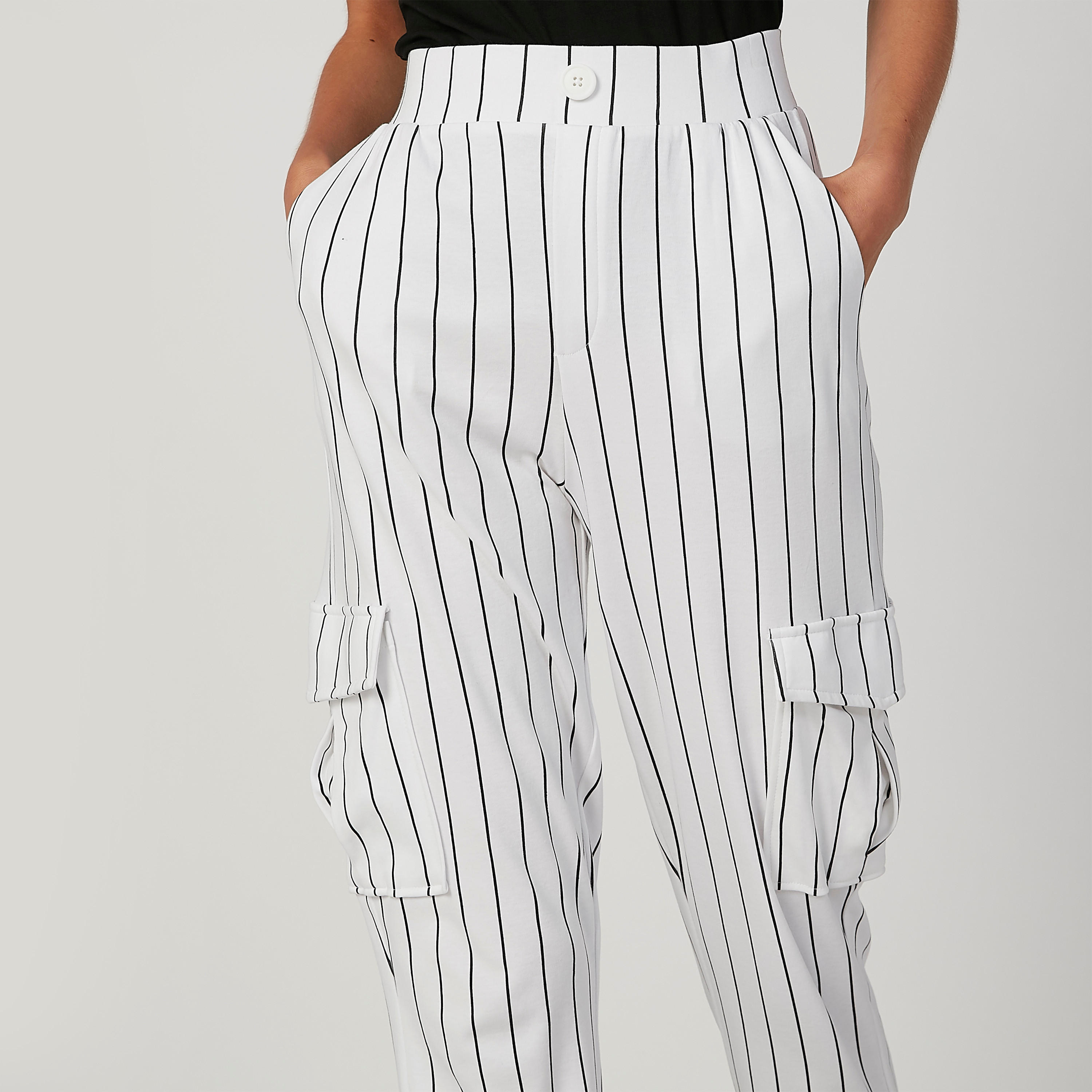 بنطلون رياضي مقلّم بخصر مرتفع وجيوب-women-clothing-bottoms-joggers-image-6
