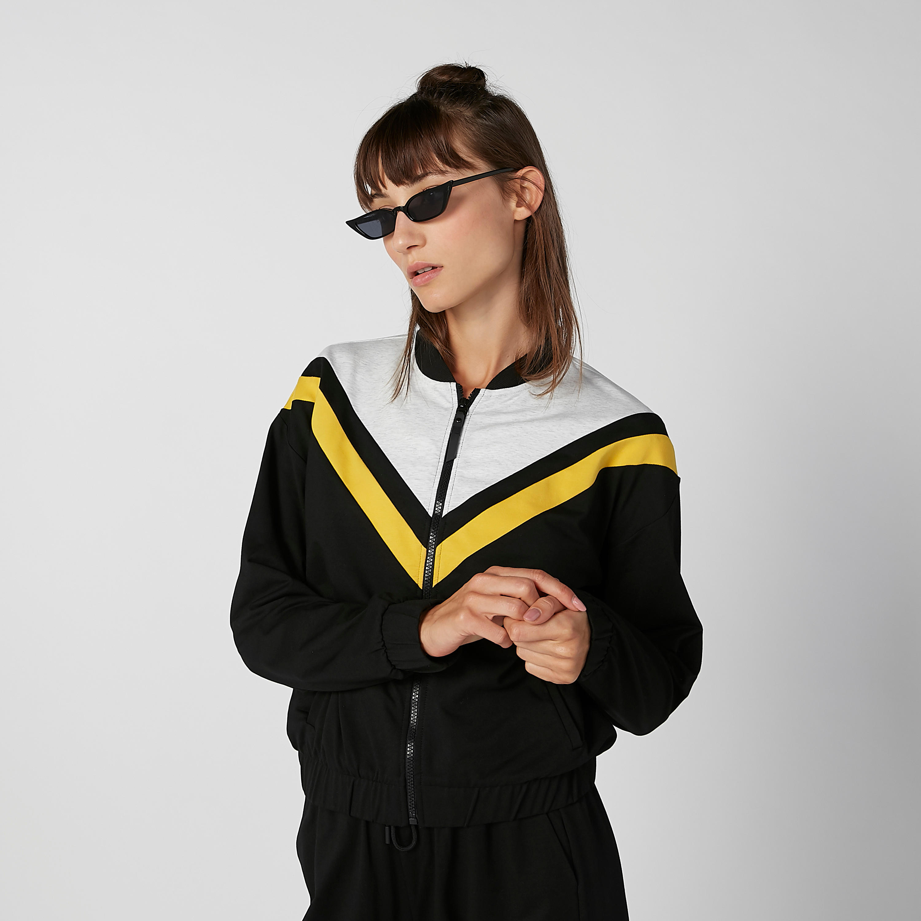 Striped Bomber Jacket with Zip Closure and Kangaroo Pockets-women-winterwear-coatsandjackets-jackets-image-4