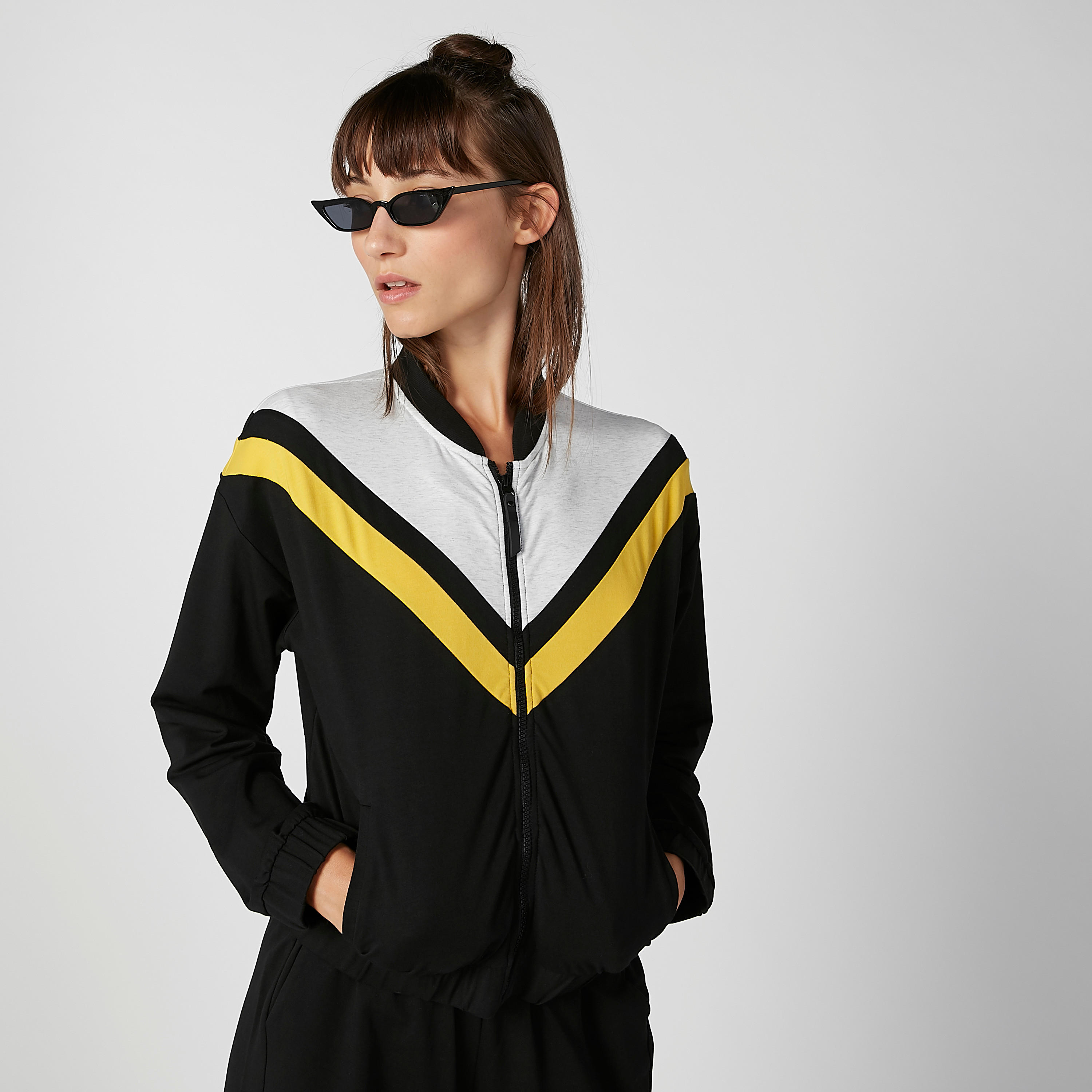 Striped Bomber Jacket with Zip Closure and Kangaroo Pockets-women-winterwear-coatsandjackets-jackets-image-6