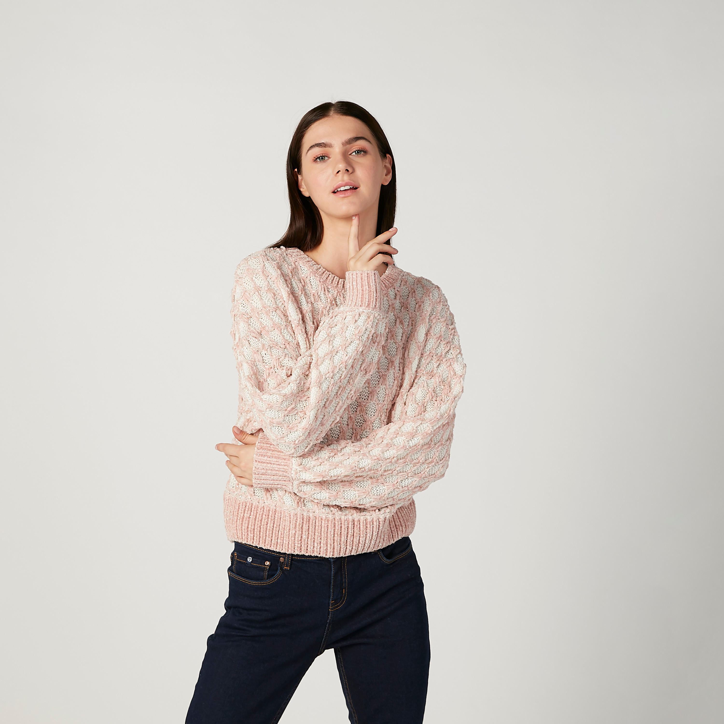 كنزة  بارزة الملمس بياقة مستديرة وأكمام طويلة-women-clothing-cardigansandjumpers-jumpers-image-1
