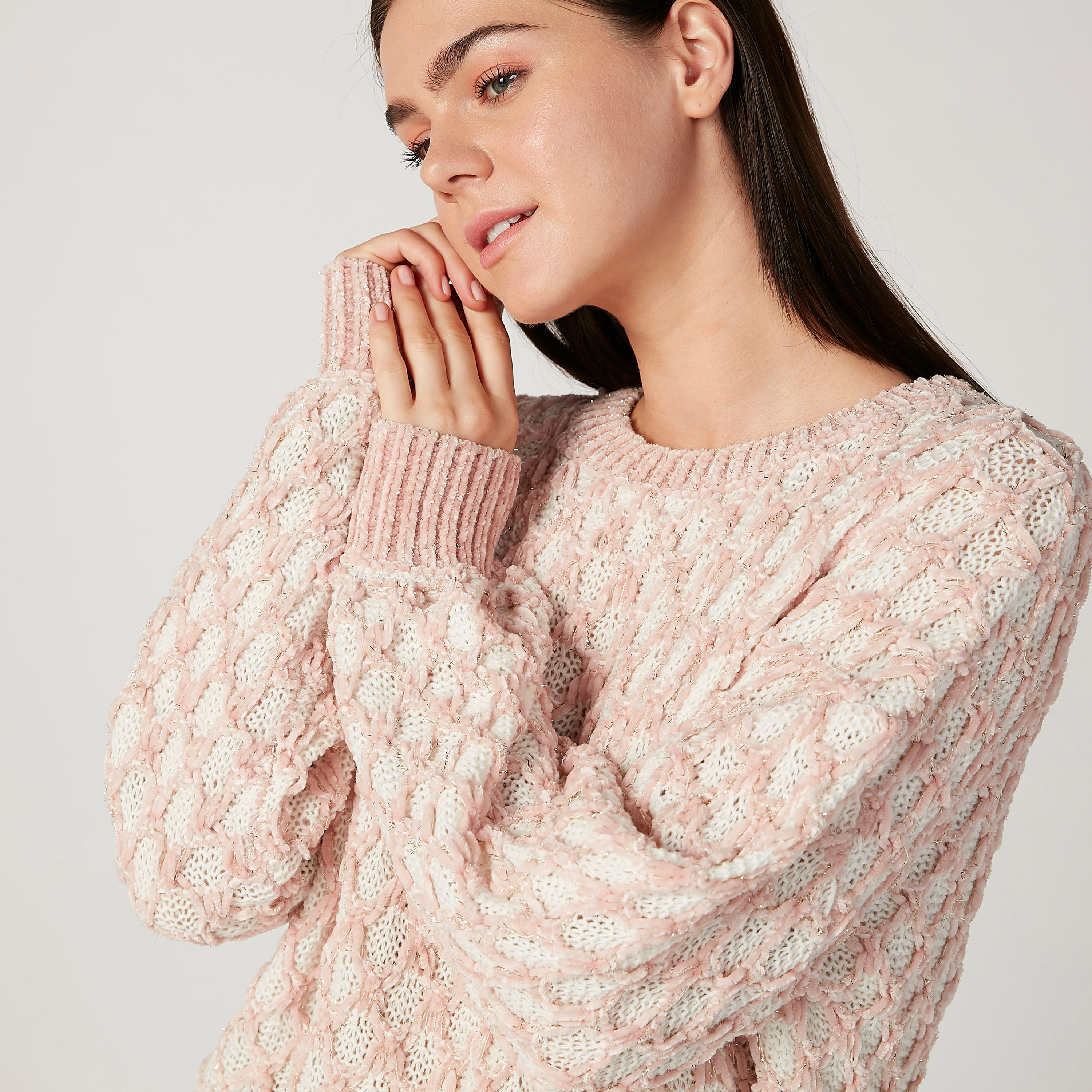 كنزة  بارزة الملمس بياقة مستديرة وأكمام طويلة-women-clothing-cardigansandjumpers-jumpers-image-3