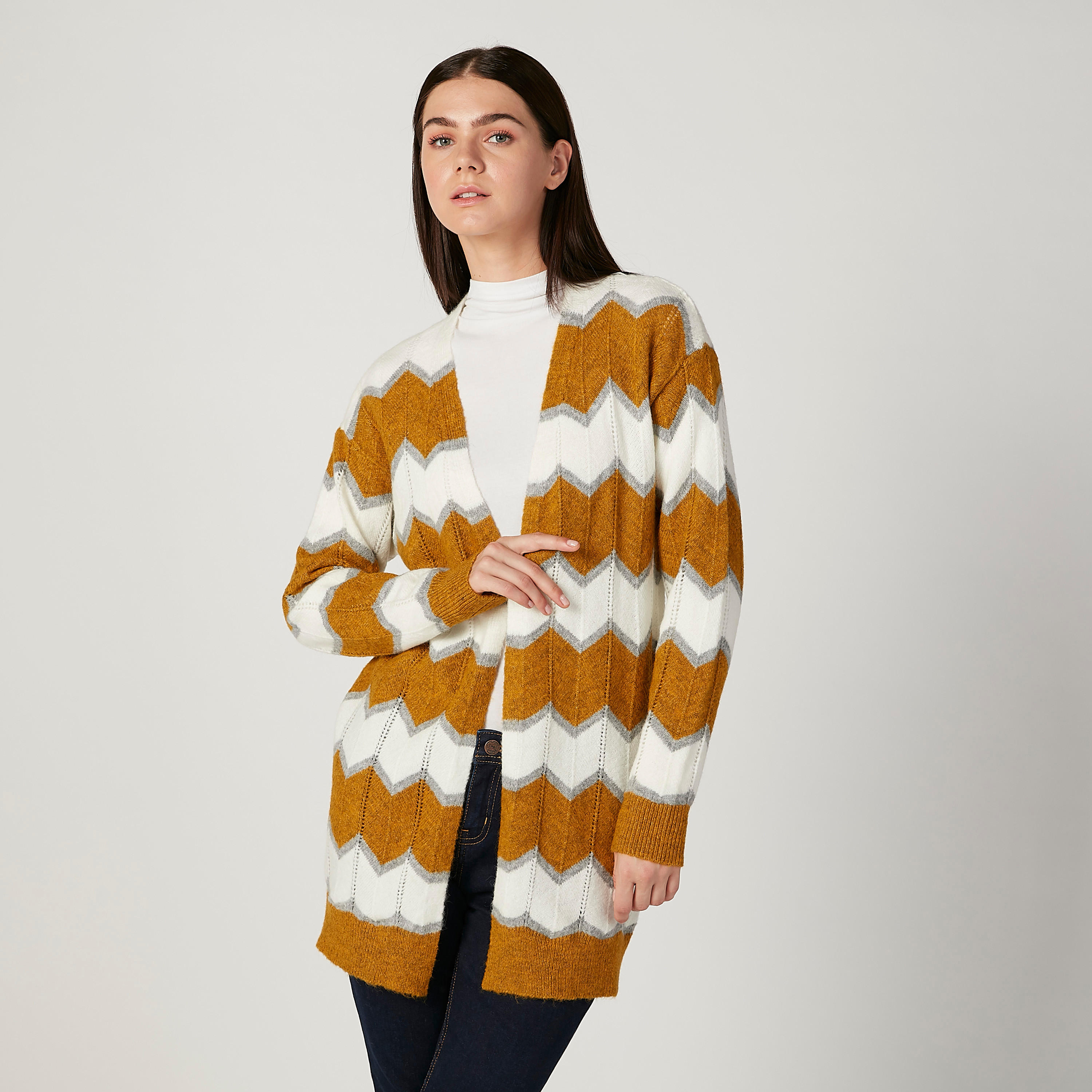 Textured Cardigan with Long Sleeves-women-winterwear-cardigansandjumpers-cardigans-image-1