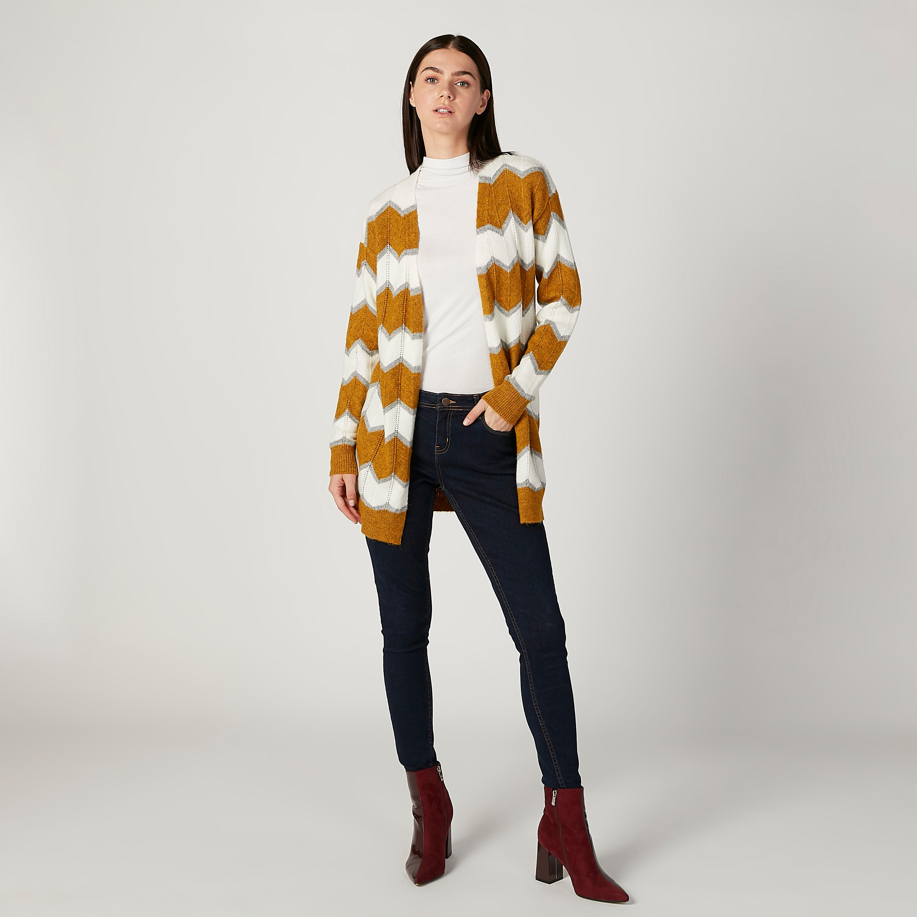 Textured Cardigan with Long Sleeves-women-winterwear-cardigansandjumpers-cardigans-image-2