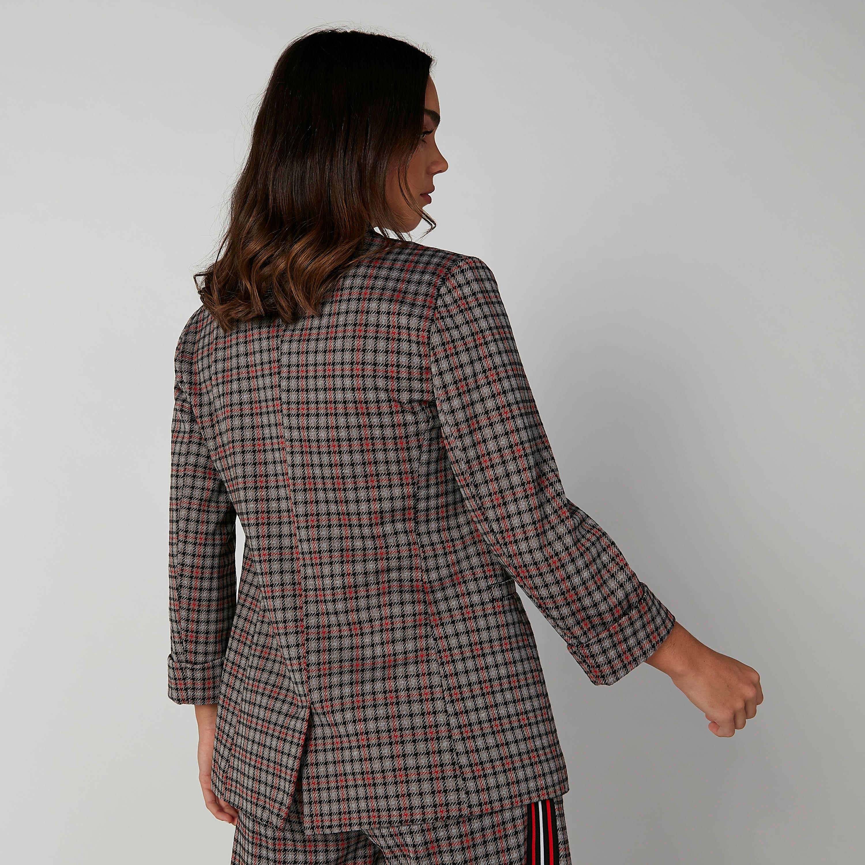 Chequered Blazer with Notched Lapel and Long Sleeves-women-clothing-coatsandjackets-blazers-image-2