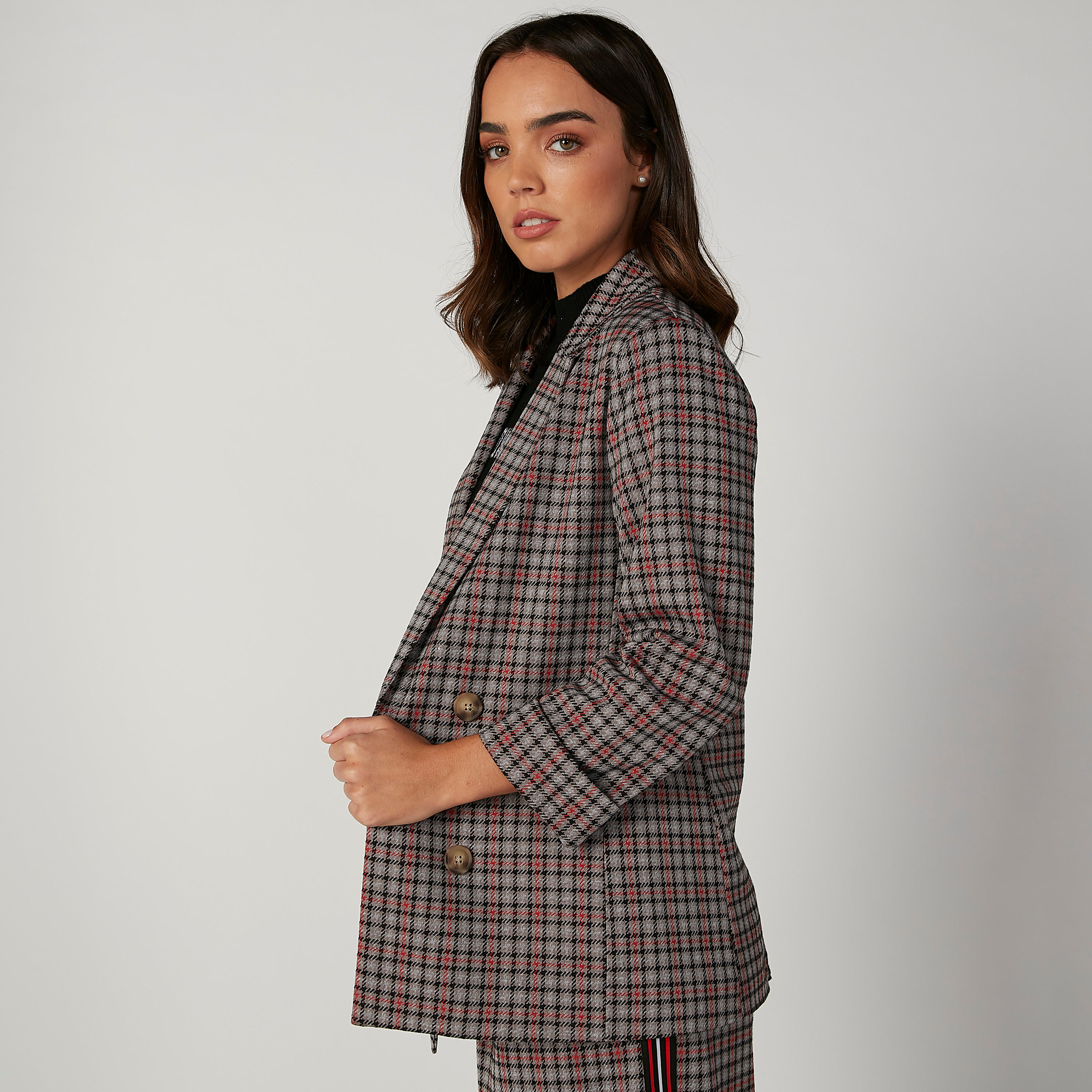 Chequered Blazer with Notched Lapel and Long Sleeves-women-clothing-coatsandjackets-blazers-image-3