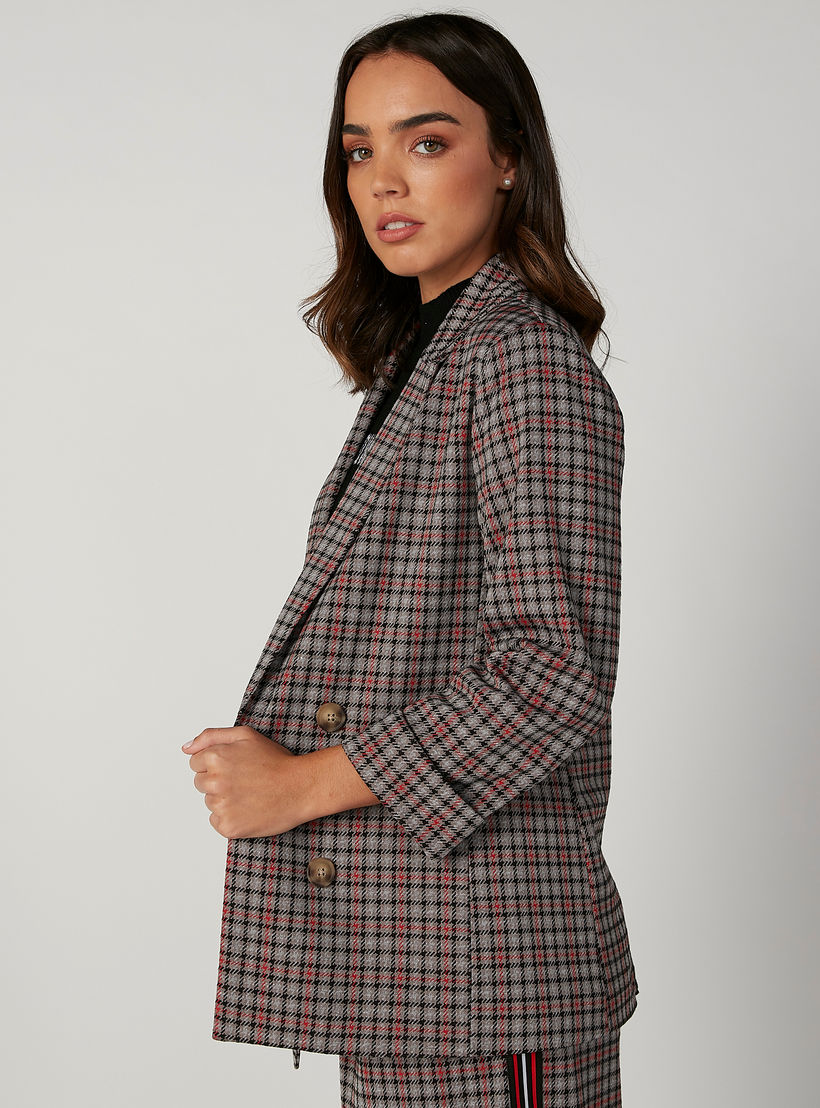 Chequered Blazer with Notched Lapel and Long Sleeves-women-clothing-coatsandjackets-blazers-image-3