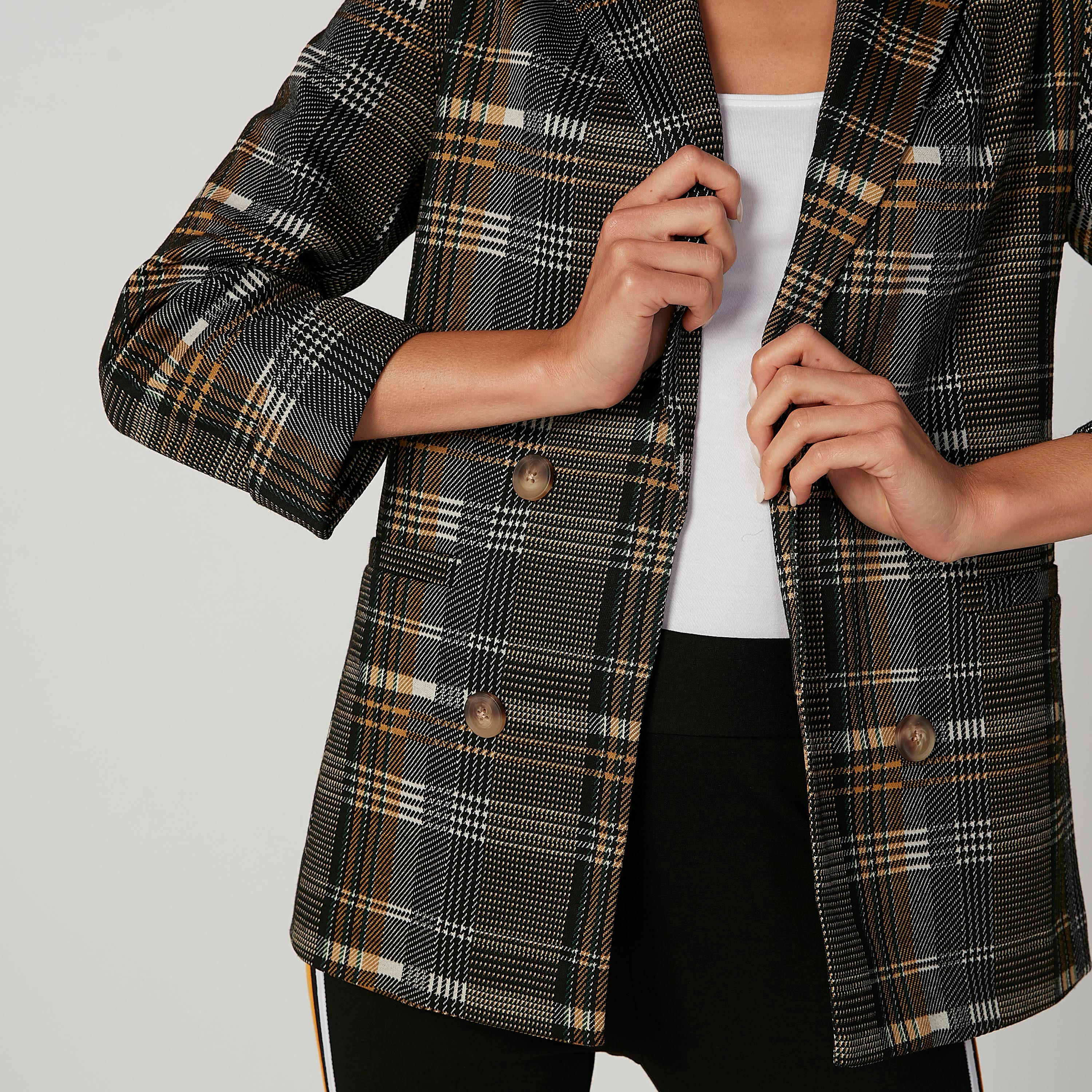 بليزر كاروهات بياقة طويلة وأكمام طويلة-women-clothing-coatsandjackets-blazers-image-5