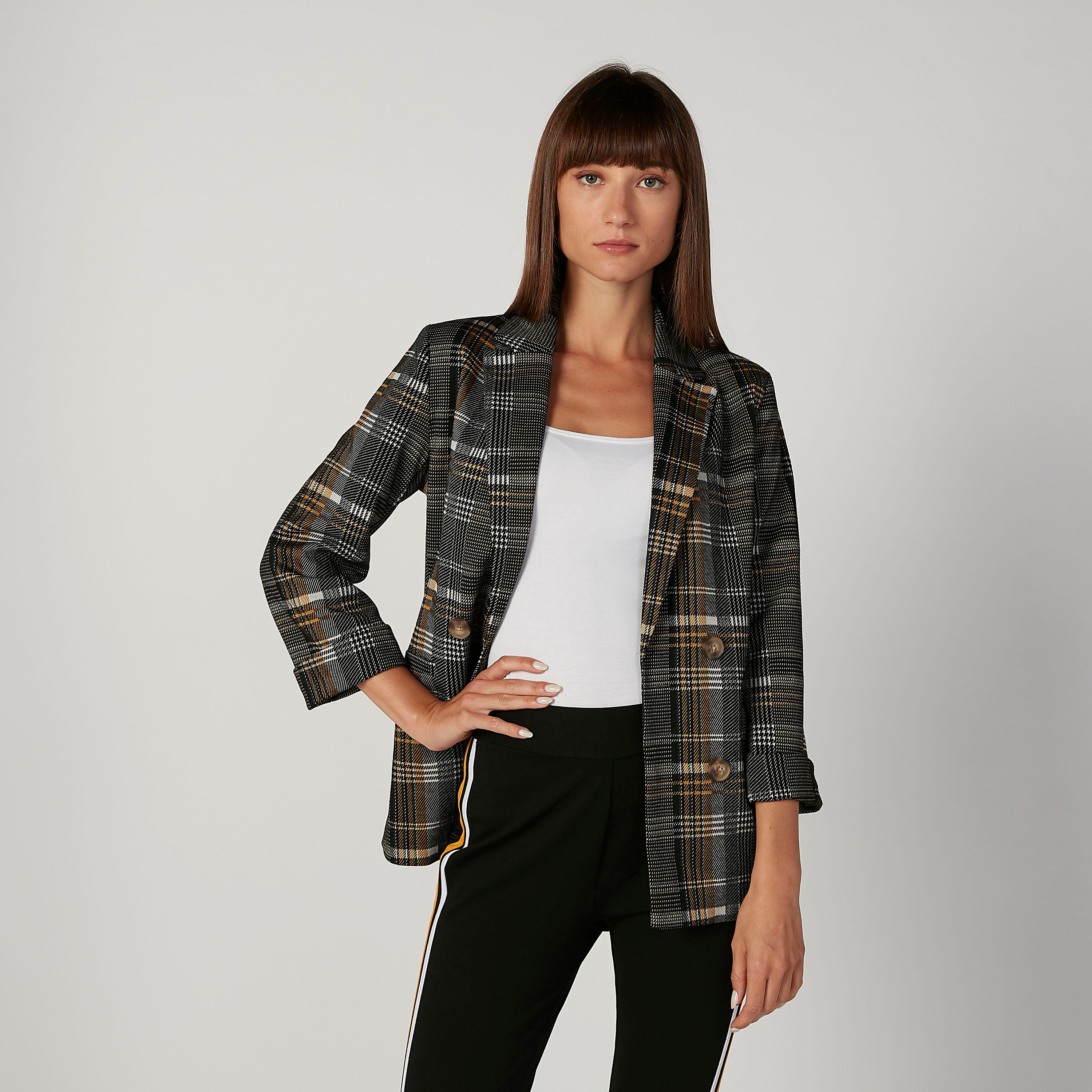 بليزر كاروهات بياقة طويلة وأكمام طويلة-women-clothing-coatsandjackets-blazers-image-4