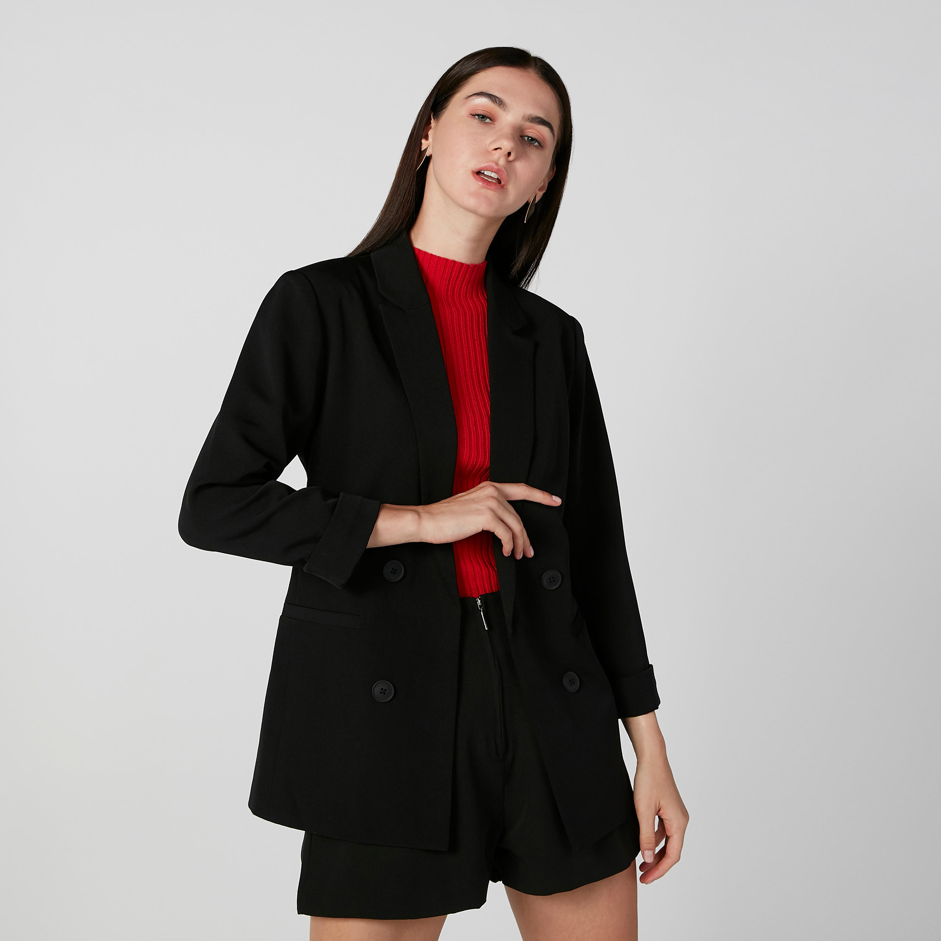 Plain Formal Blazer with Long Sleeves-women-clothing-coatsandjackets-blazers-image-1