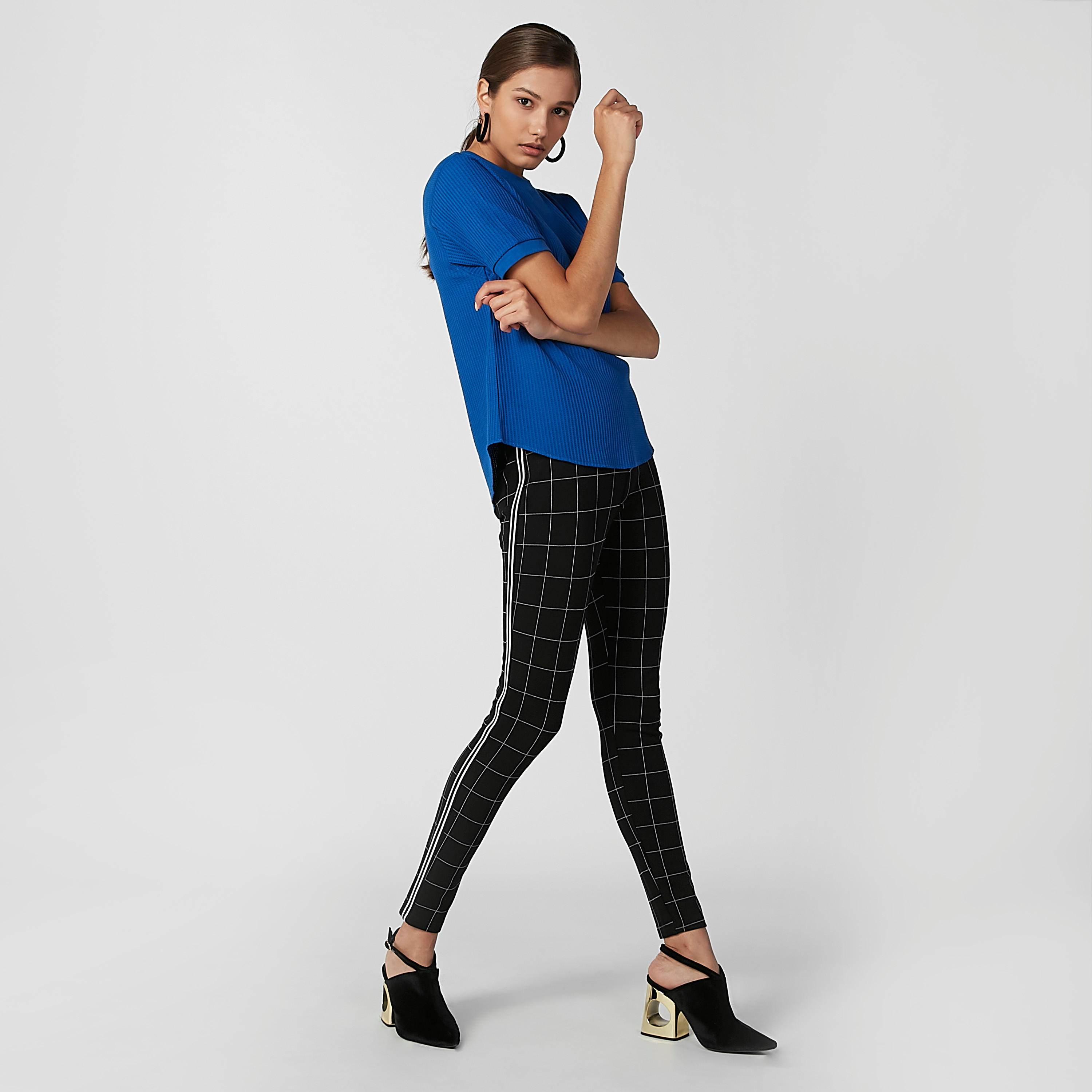 بنطلون بونتي سكيني كاروهات بخصر متوسط الارتفاع-women-clothing-bottoms-trousers-image-2