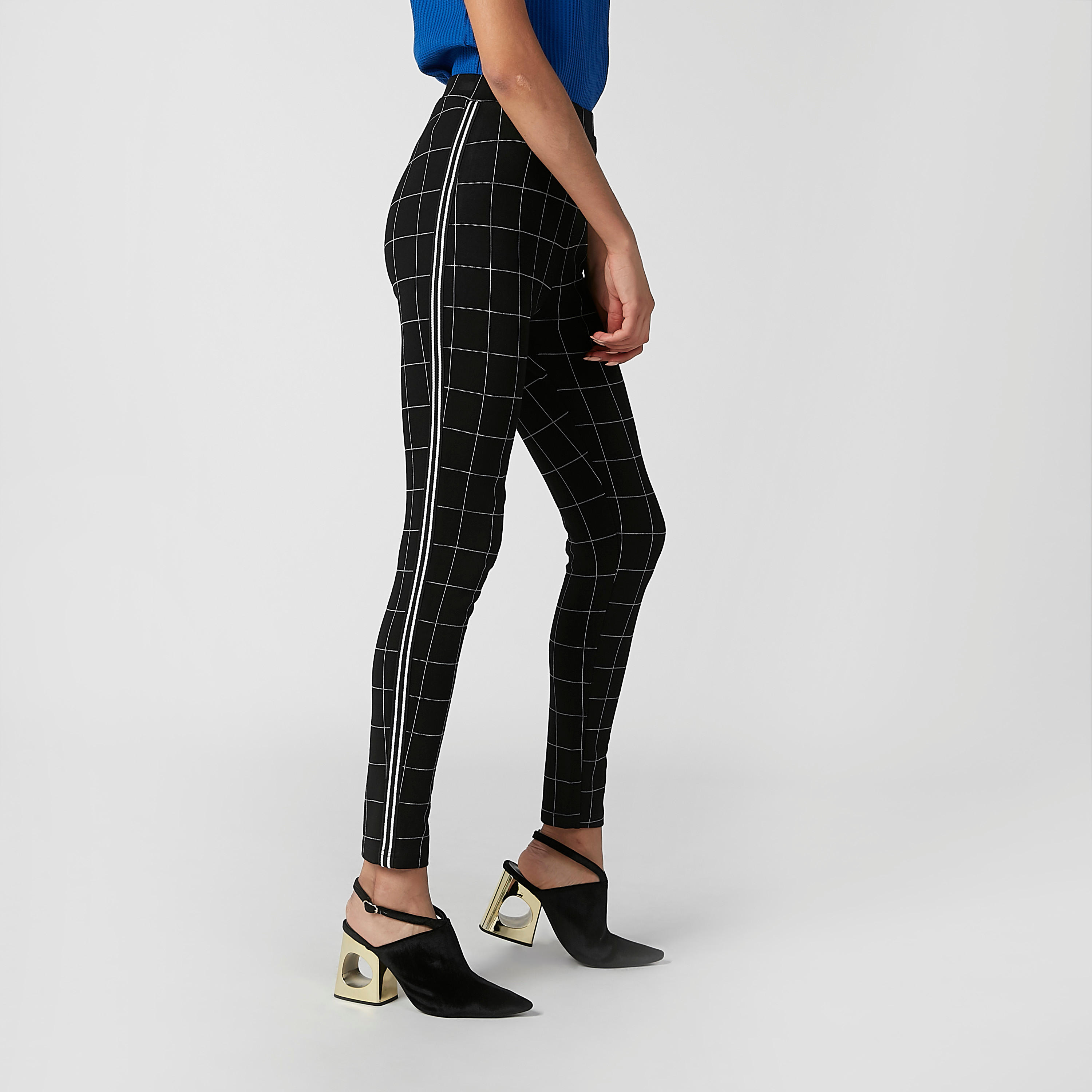 بنطلون بونتي سكيني كاروهات بخصر متوسط الارتفاع-women-clothing-bottoms-trousers-image-3