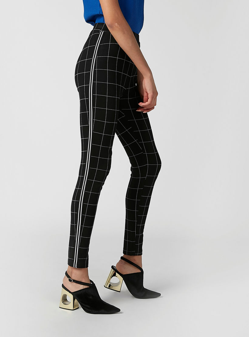 بنطلون بونتي سكيني كاروهات بخصر متوسط الارتفاع-women-clothing-bottoms-trousers-image-3