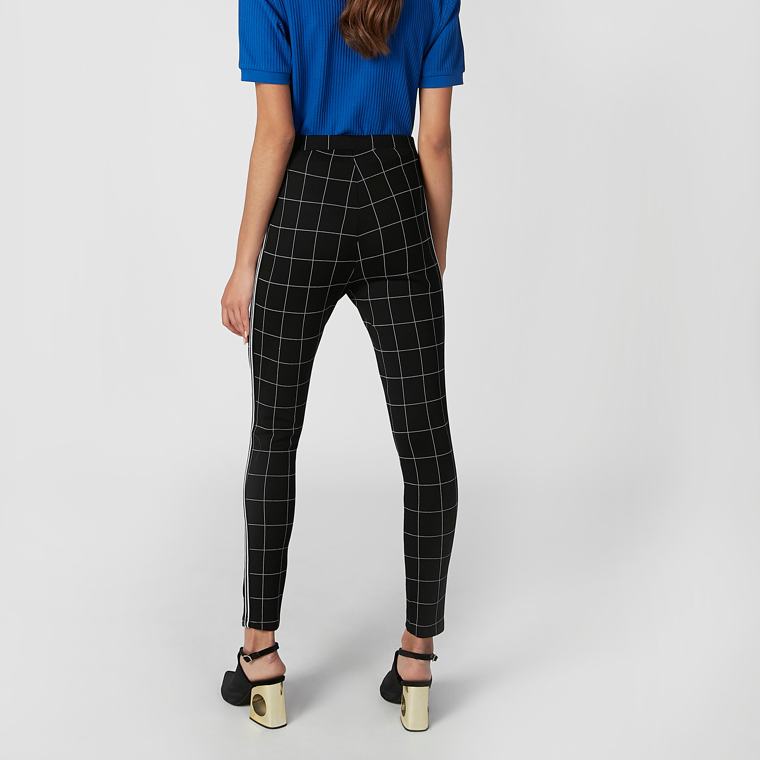 بنطلون بونتي سكيني كاروهات بخصر متوسط الارتفاع-women-clothing-bottoms-trousers-image-4