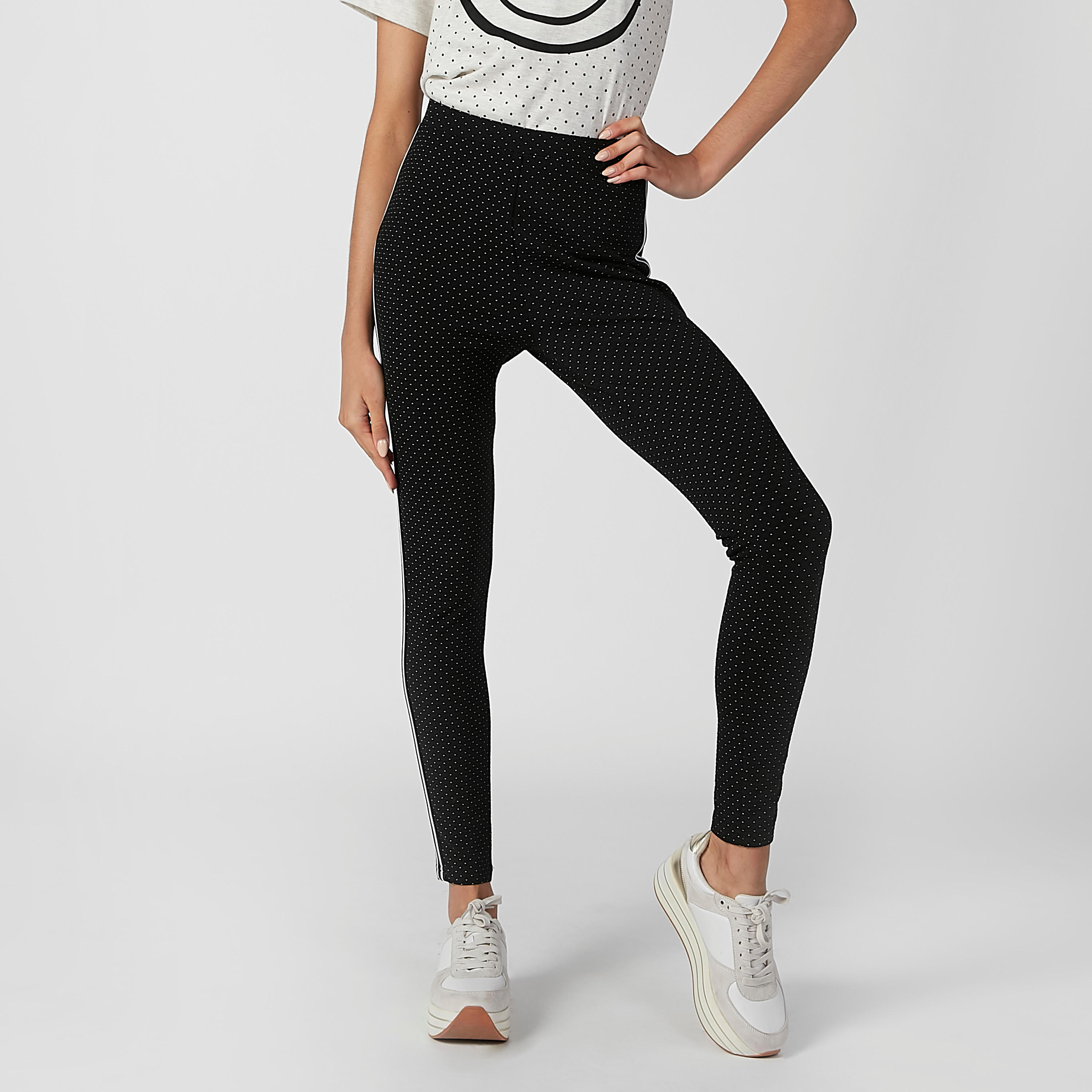 بنطلون بونتي سكيني بخصر متوسط الارتفاع وشريطة وطبعات-women-clothing-bottoms-trousers-image-1