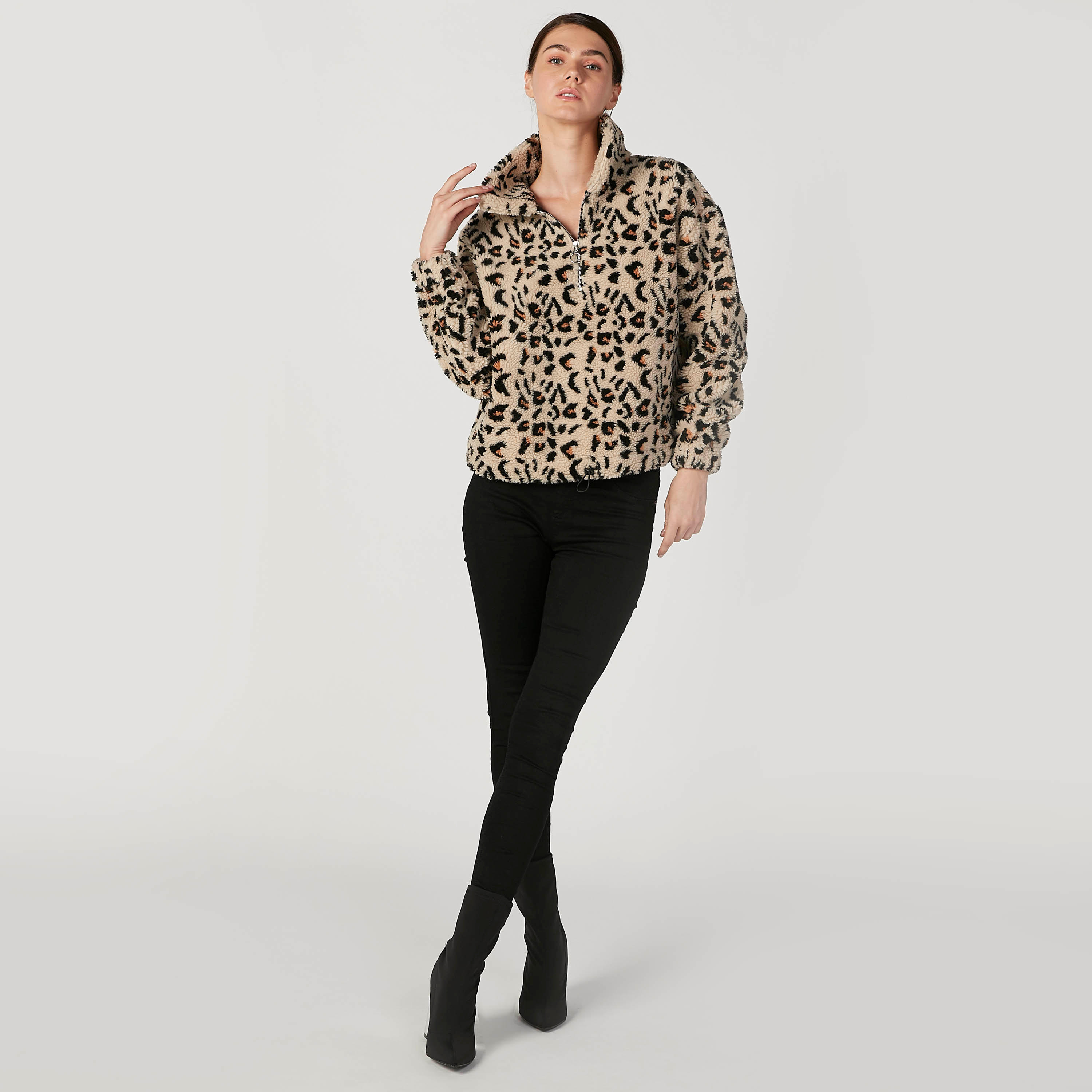 Animal Printed Collared Jacket with Long Sleeves and Zip Closure-women-winterwear-coatsandjackets-jackets-image-2