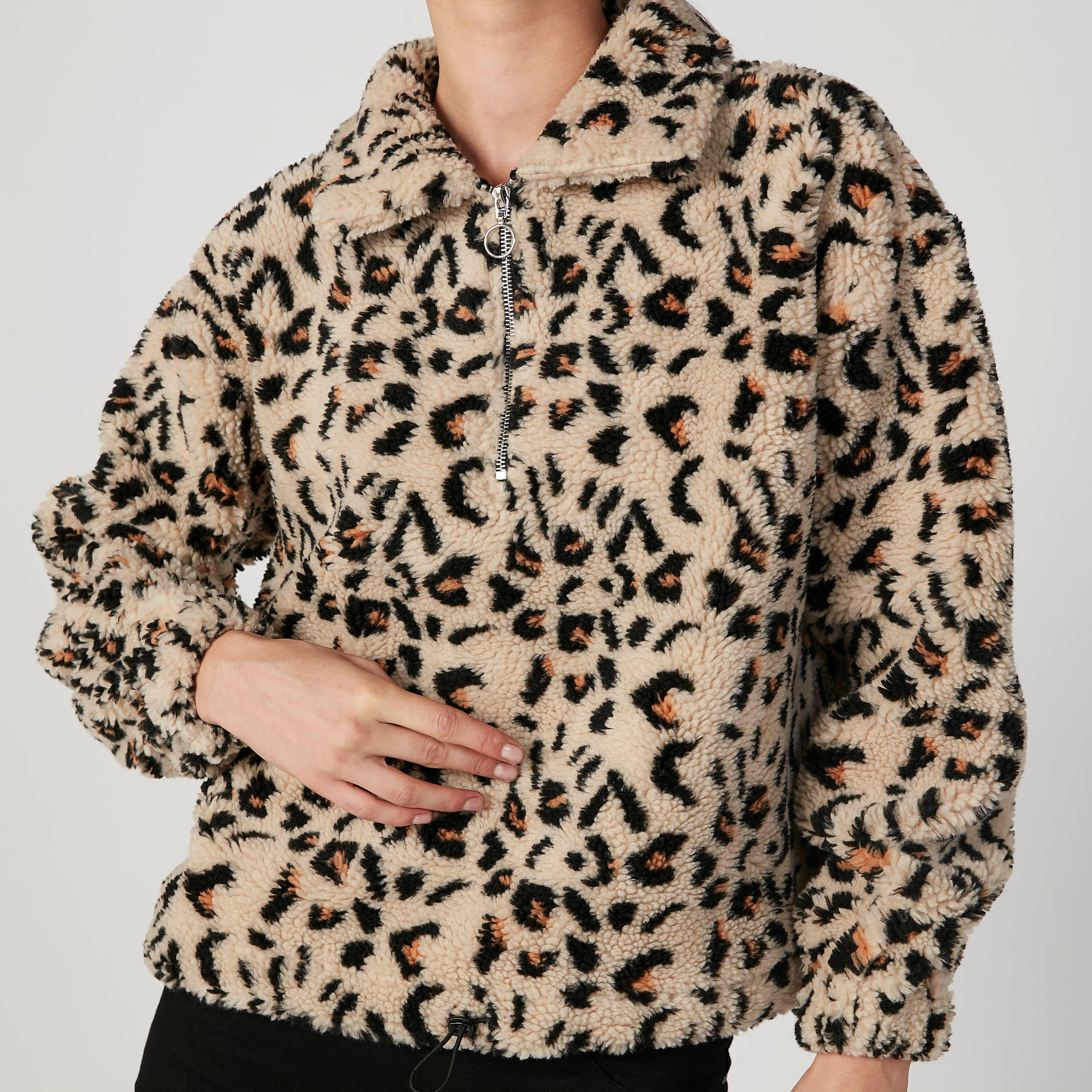 Animal Printed Collared Jacket with Long Sleeves and Zip Closure-women-winterwear-coatsandjackets-jackets-image-3