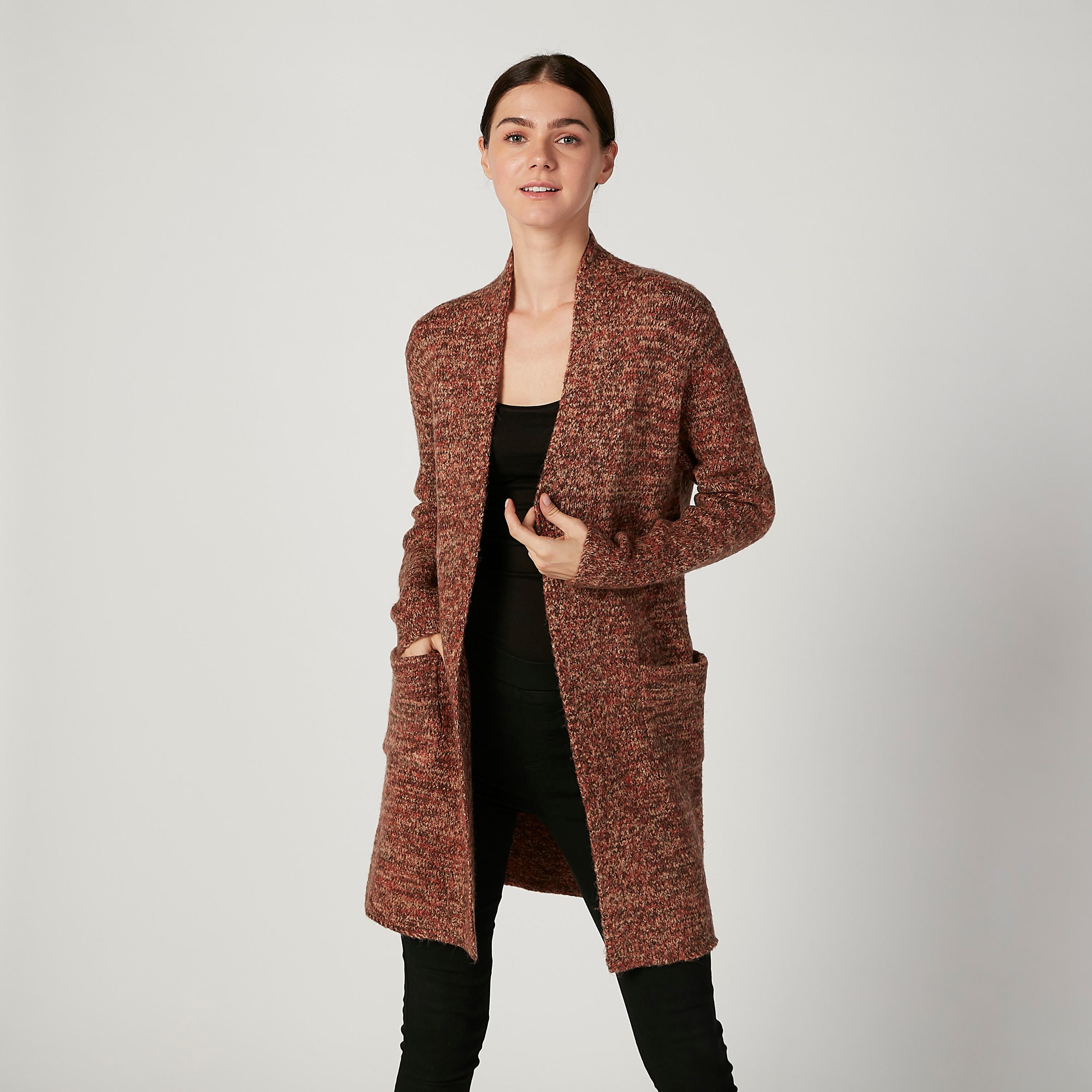 كارديجان بارز الملمس بأكمام طويلة وجيوب-women-winterwear-cardigansandjumpers-cardigans-image-1