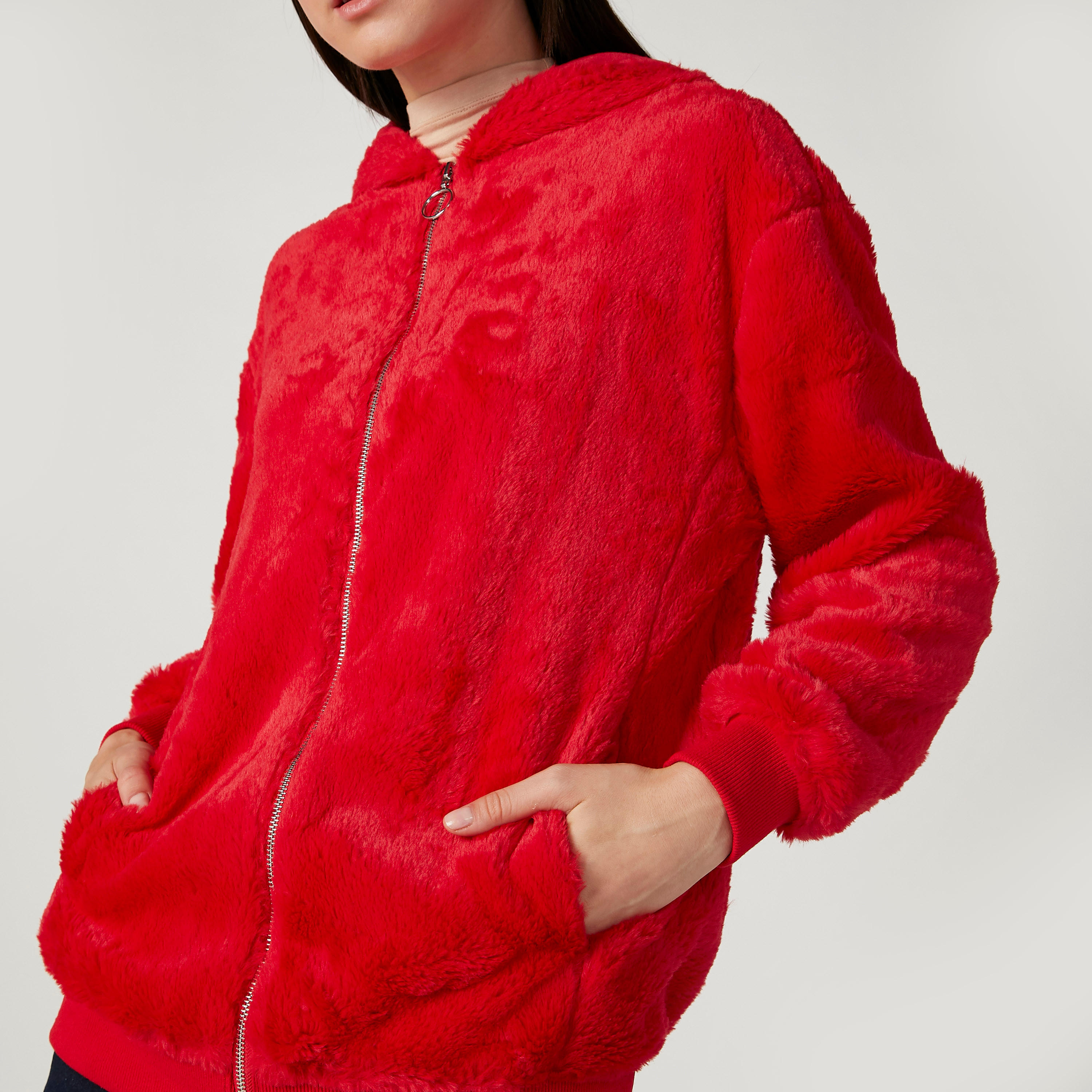 جاكيت بارز الملمس بأكمام طويلة وجيوب-women-winterwear-coatsandjackets-jackets-image-3