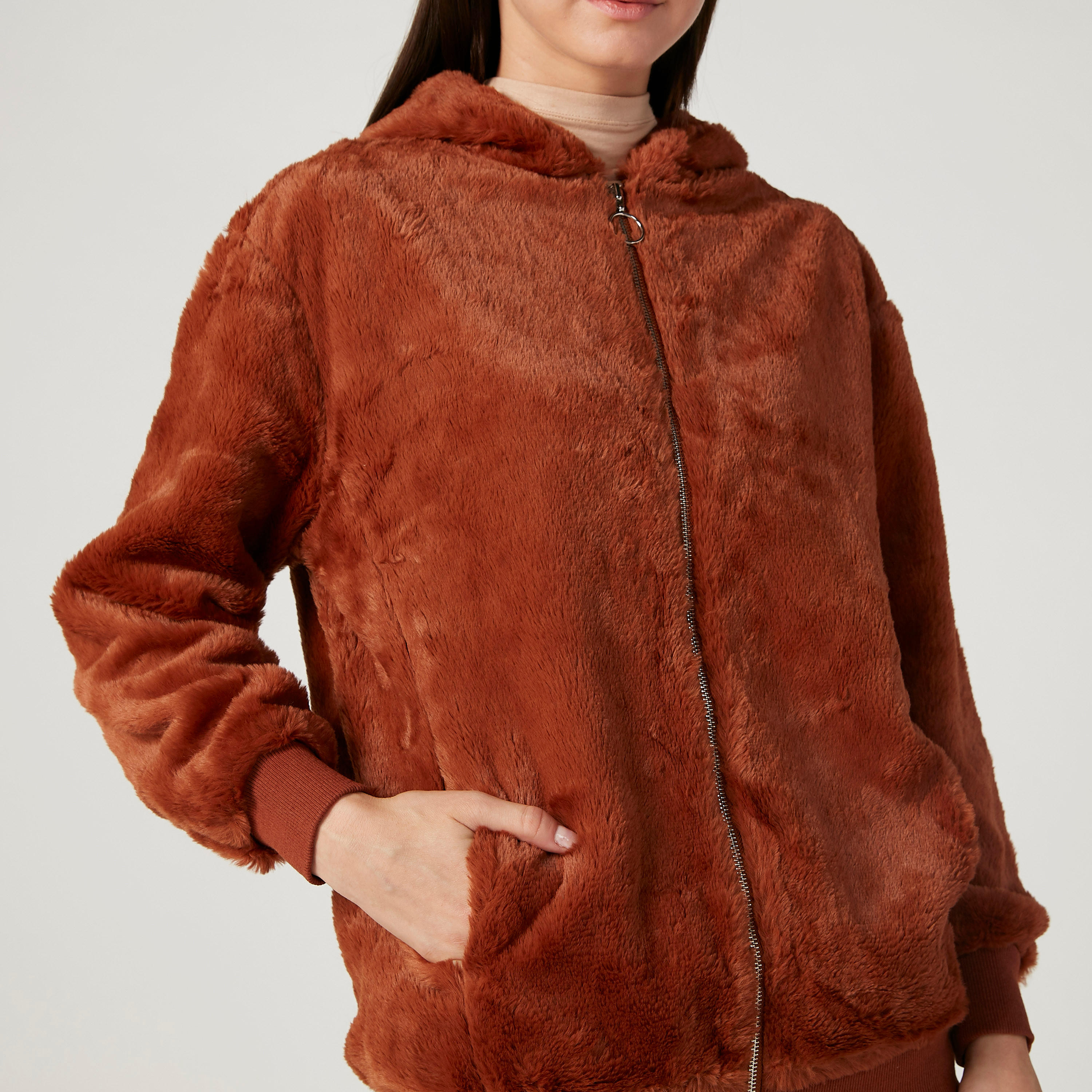 جاكيت بارز الملمس بأكمام طويلة وتفاصيل جيوب-women-winterwear-coatsandjackets-jackets-image-3
