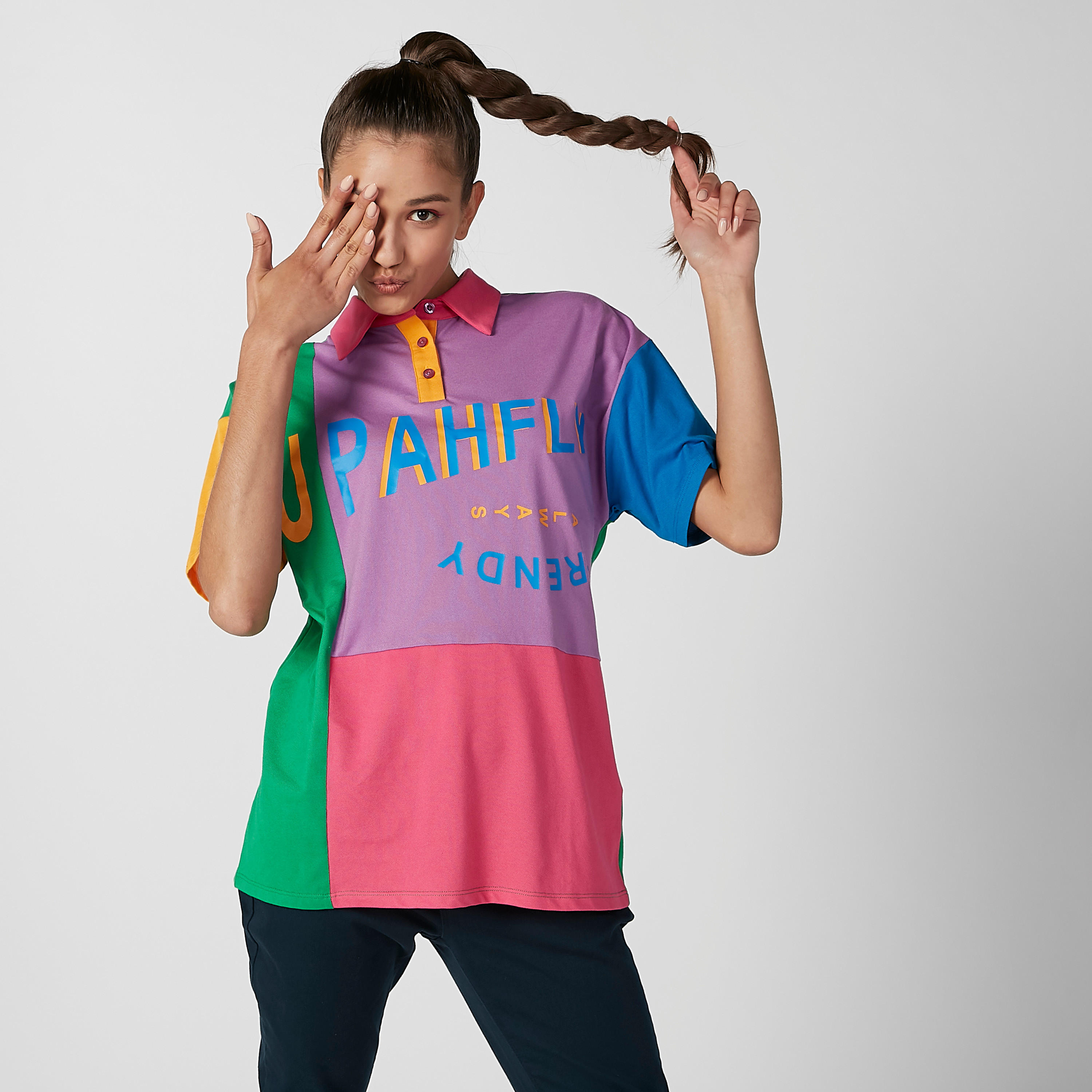 Printed T-shirt with Polo Neck and Short Sleeves-women-clothing-tshirts-image-1