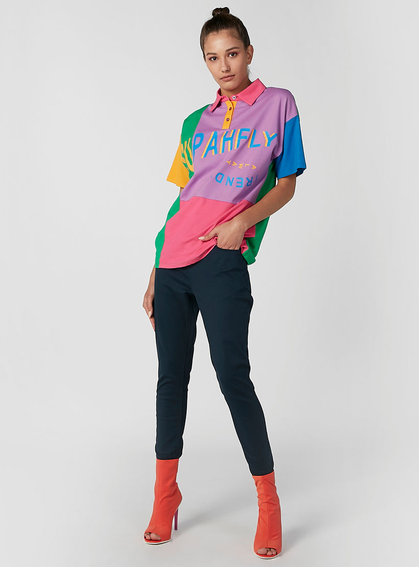 Printed T-shirt with Polo Neck and Short Sleeves-women-clothing-tshirts-image-2