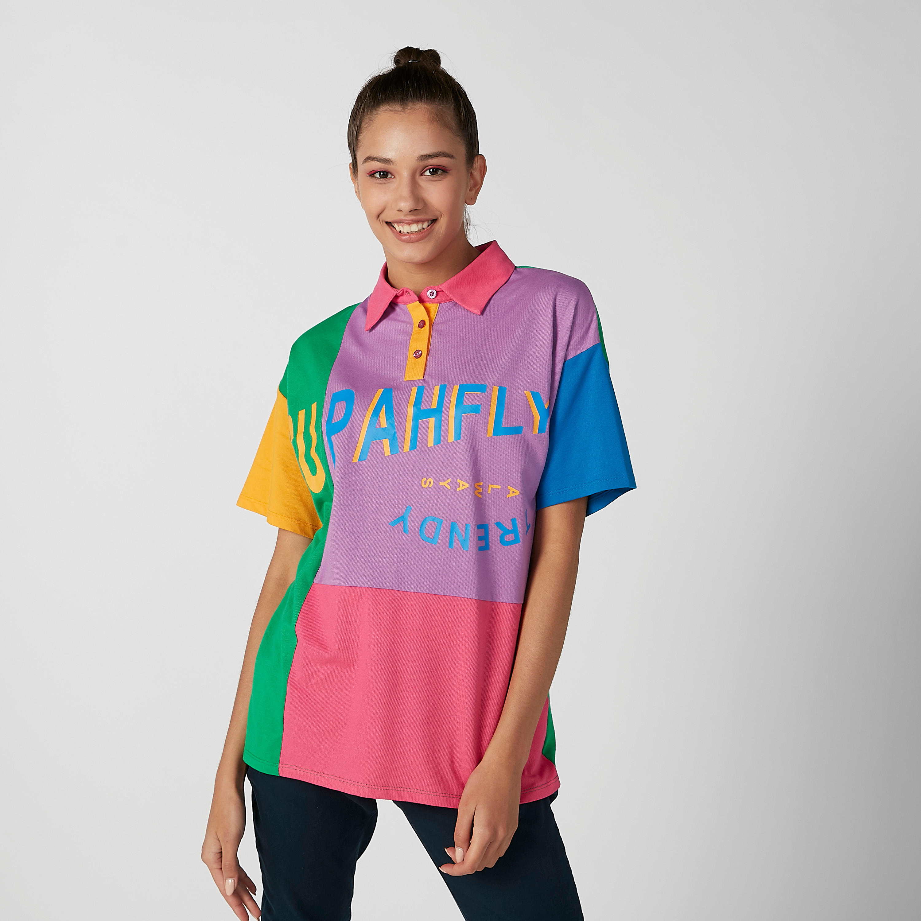 Printed T-shirt with Polo Neck and Short Sleeves-women-clothing-tshirts-image-3