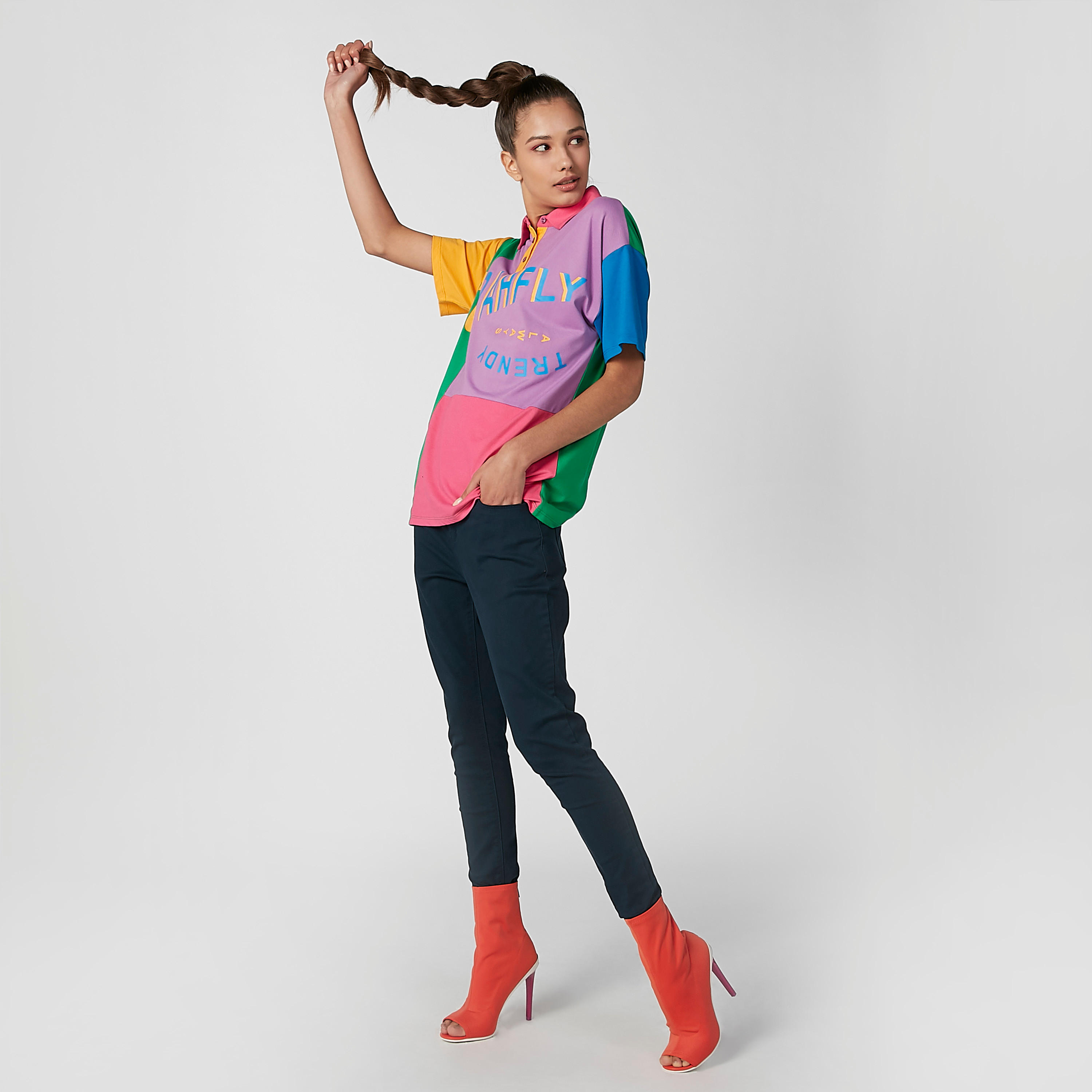Printed T-shirt with Polo Neck and Short Sleeves-women-clothing-tshirts-image-5