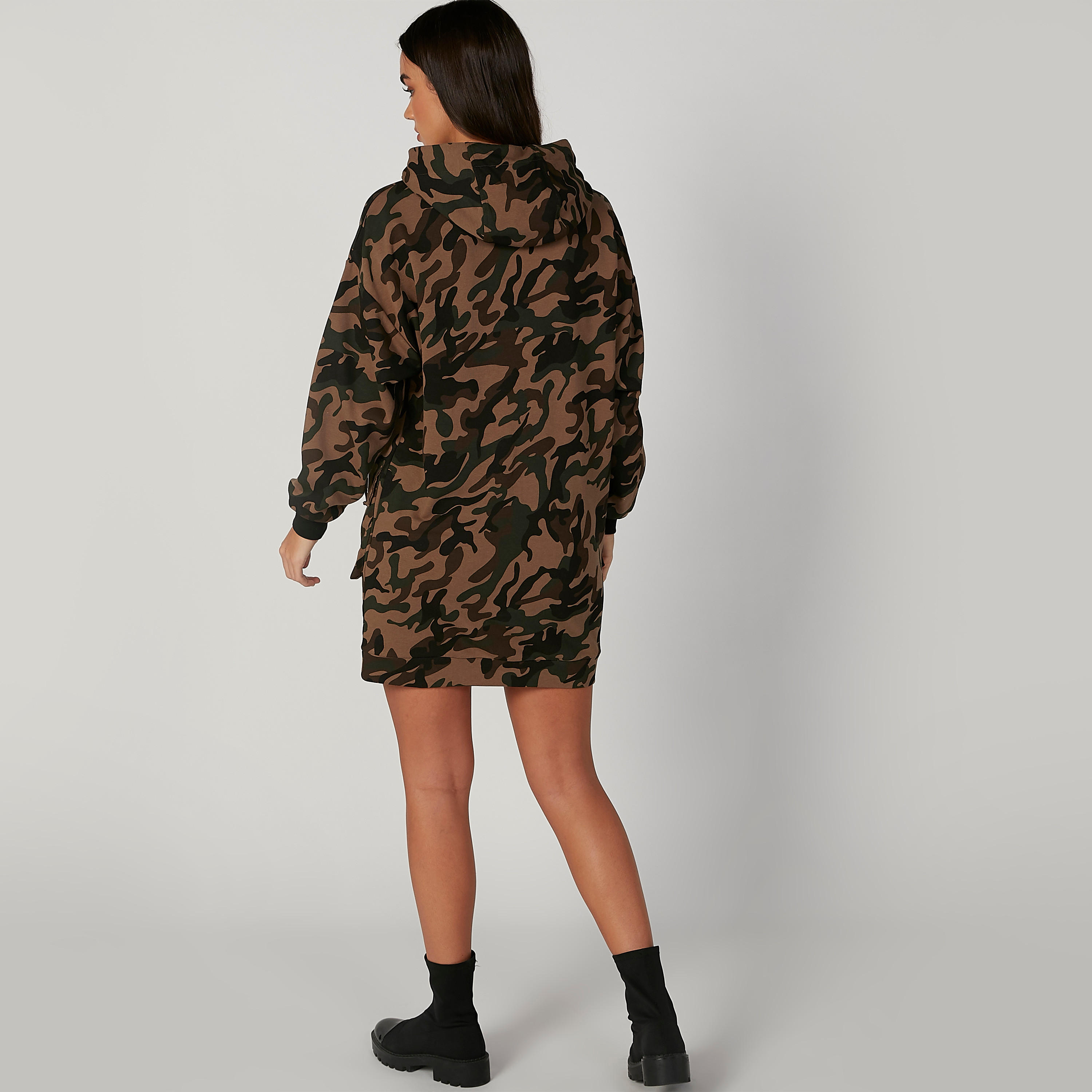 Camouflage Printed Sweatshirt Dress with Long Sleeves and Hood-women-clothing-dresses-image-2