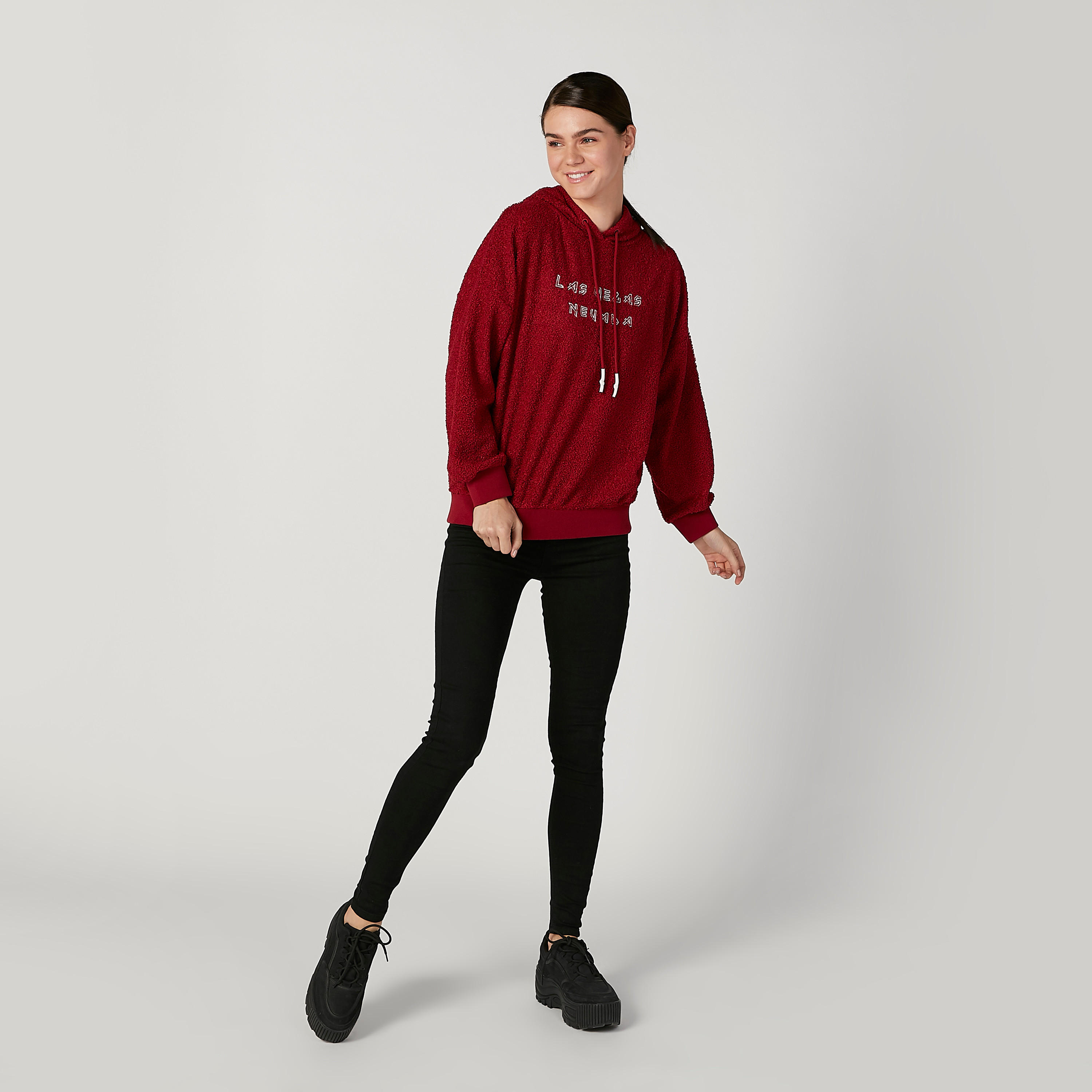 Printed Sweatshirt with Long Sleeves and Hooded Neck-women-winterwear-hoodiesandsweatshirts-hoodies-image-2