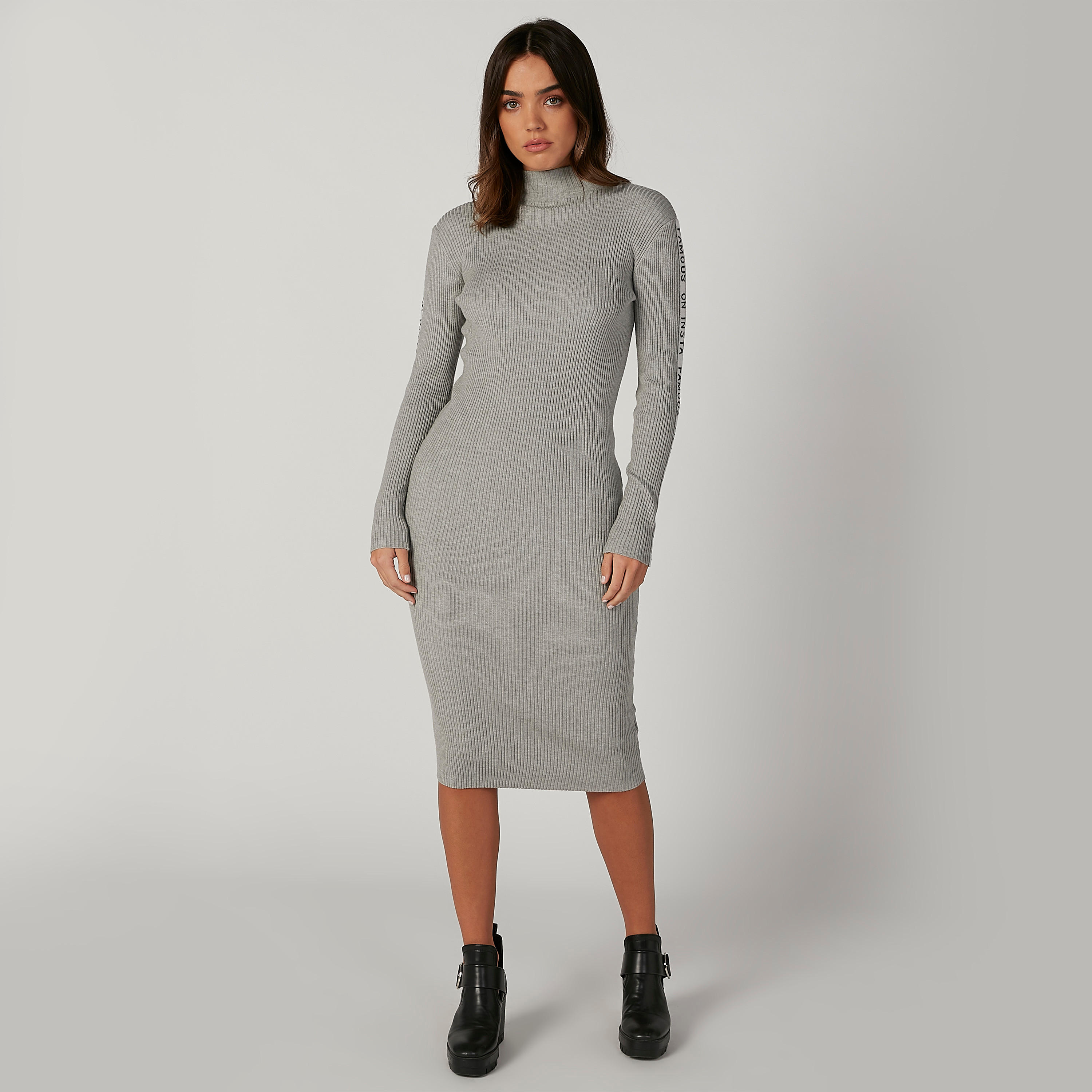 فستان ميدي بقصّة ضيّقة وياقة عالية وأكمام طويلة وطبعات-women-clothing-dresses-image-3