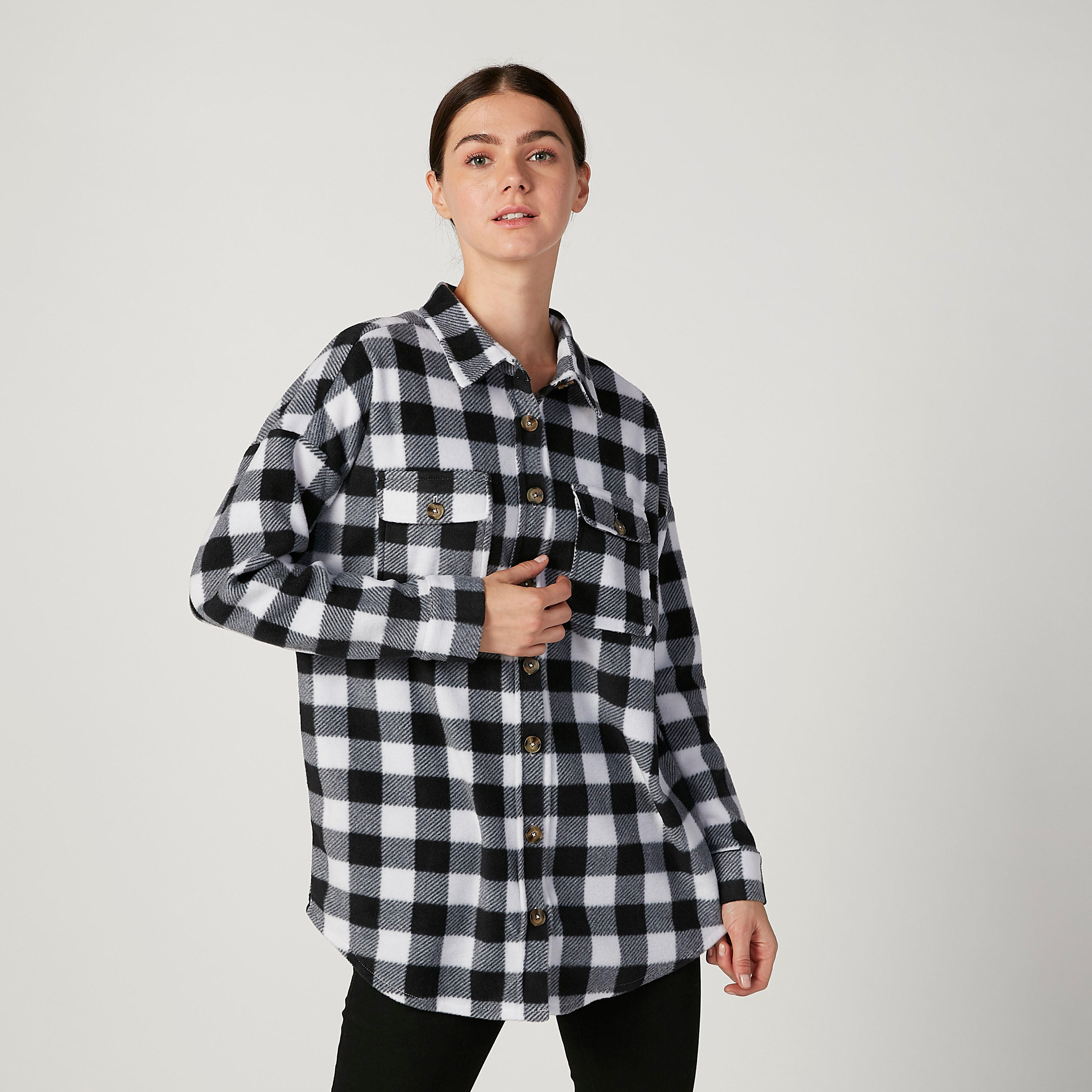 قميص كاروهات بأكتاف منسدلة وجيوب بطيّة-women-clothing-shirtsandblouses-shirts-image-1
