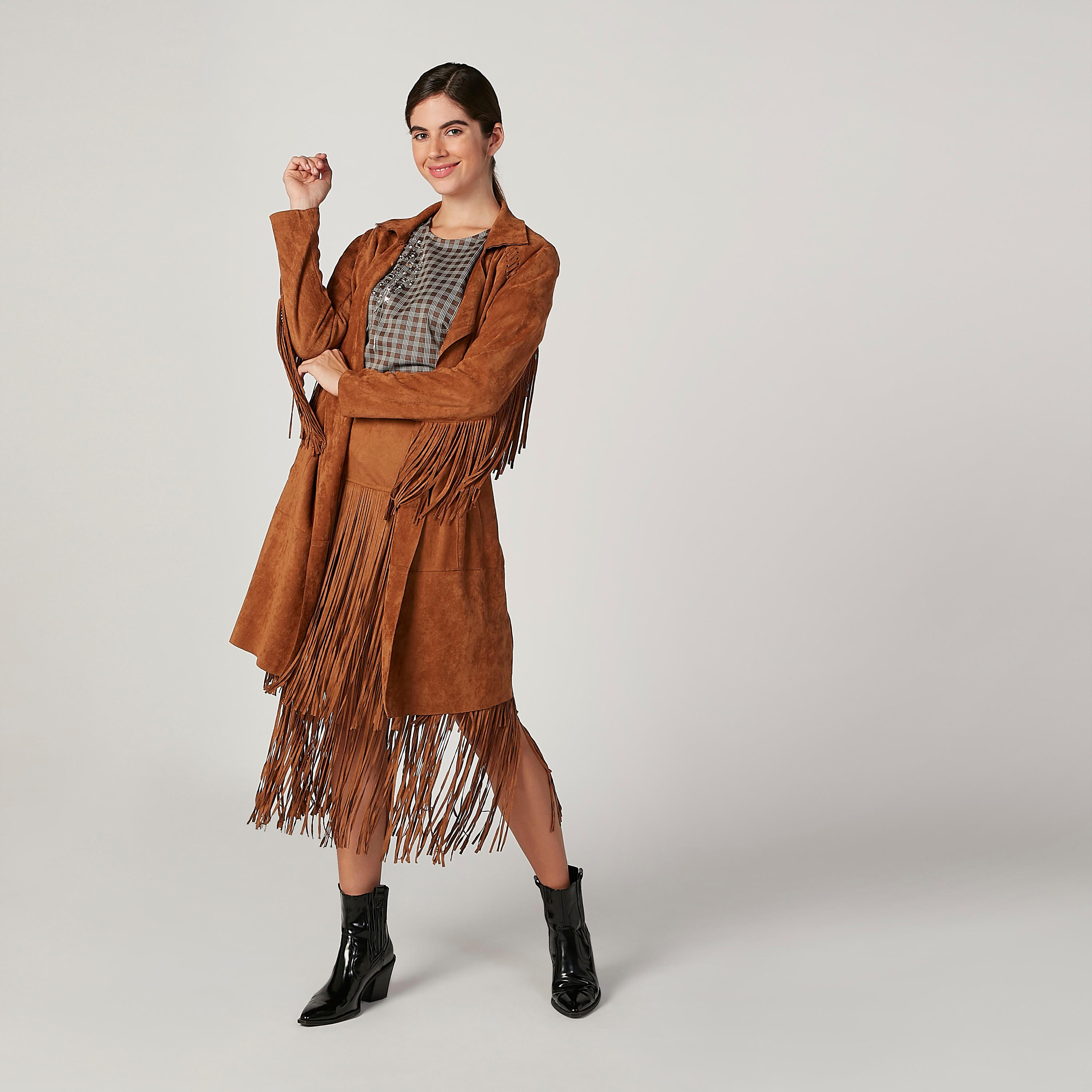 جاكيت طويل بارز الملمس بأكمام طويلة وشراشيب-women-winterwear-coatsandjackets-jackets-image-2