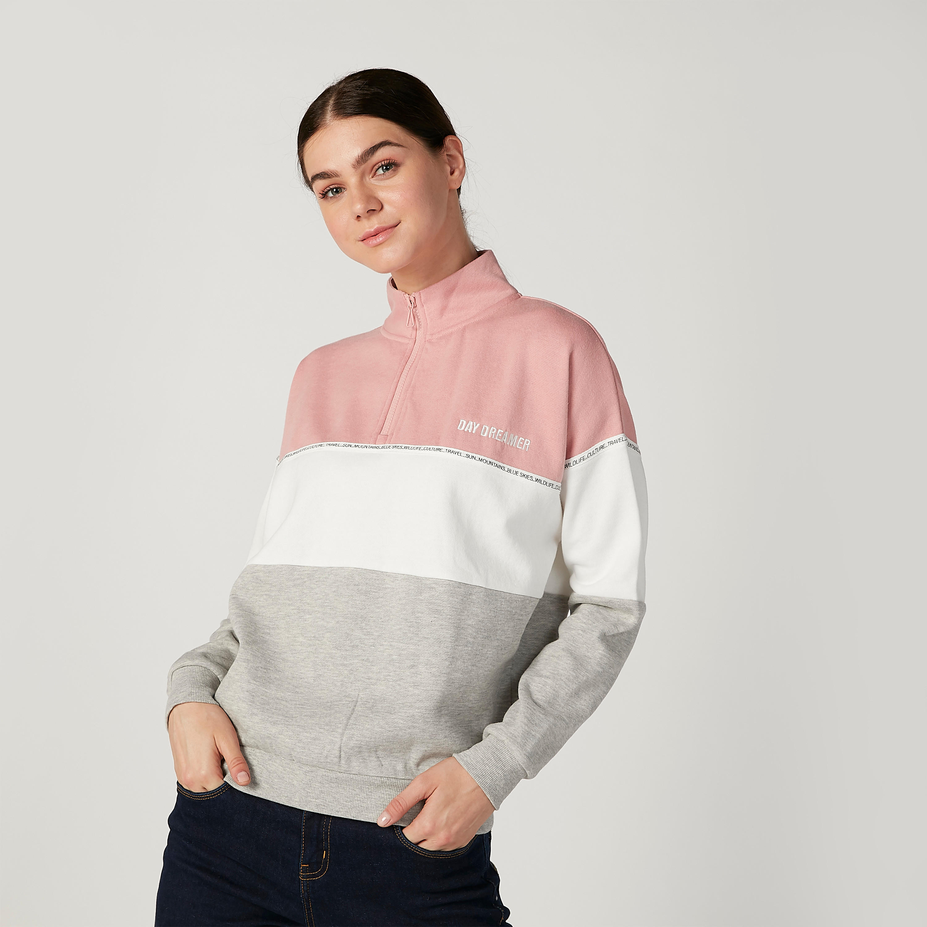 Printed Sweatshirt with High Neck and Drop Shoulder Sleeves-women-winterwear-hoodiesandsweatshirts-sweatshirts-image-1