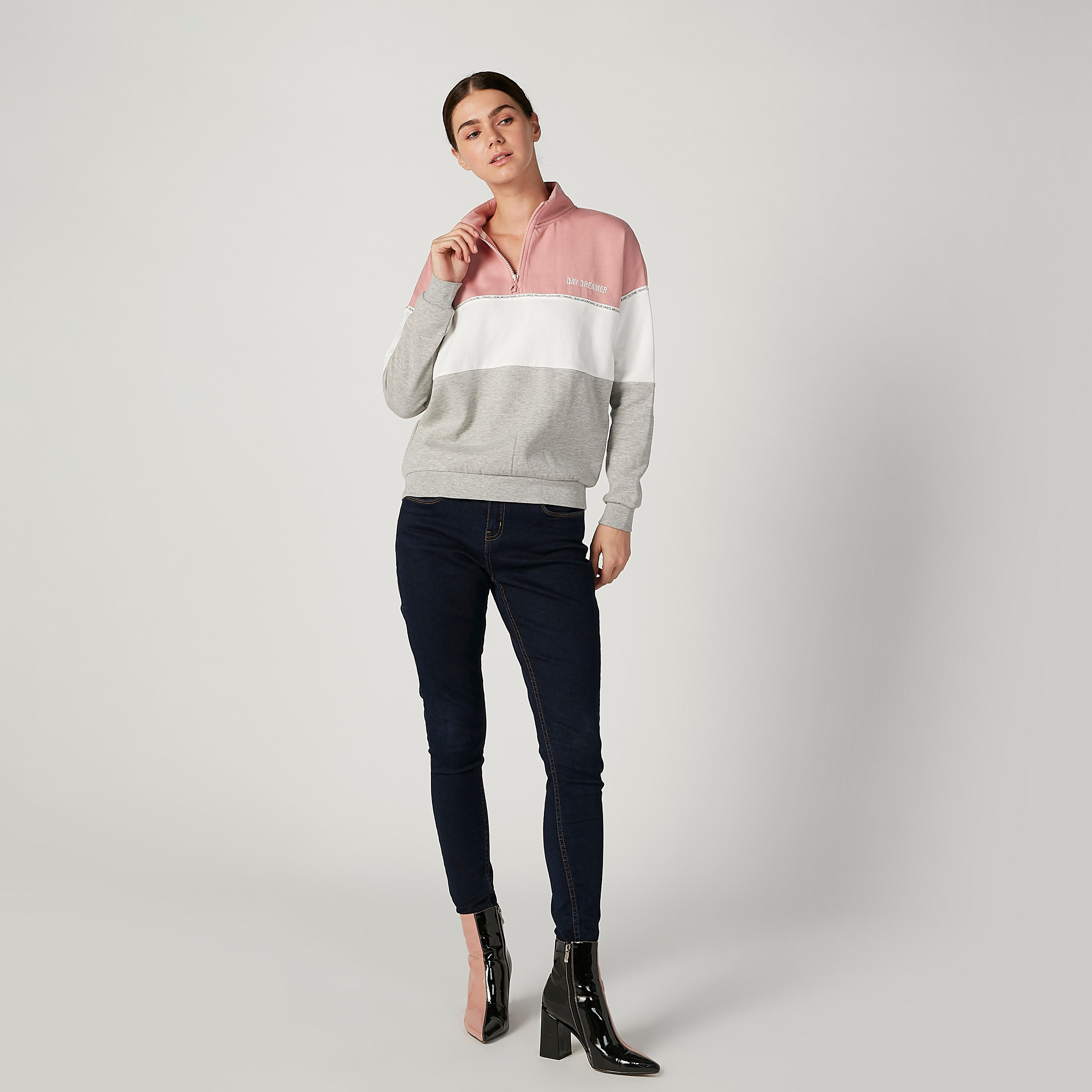 Printed Sweatshirt with High Neck and Drop Shoulder Sleeves-women-winterwear-hoodiesandsweatshirts-sweatshirts-image-2