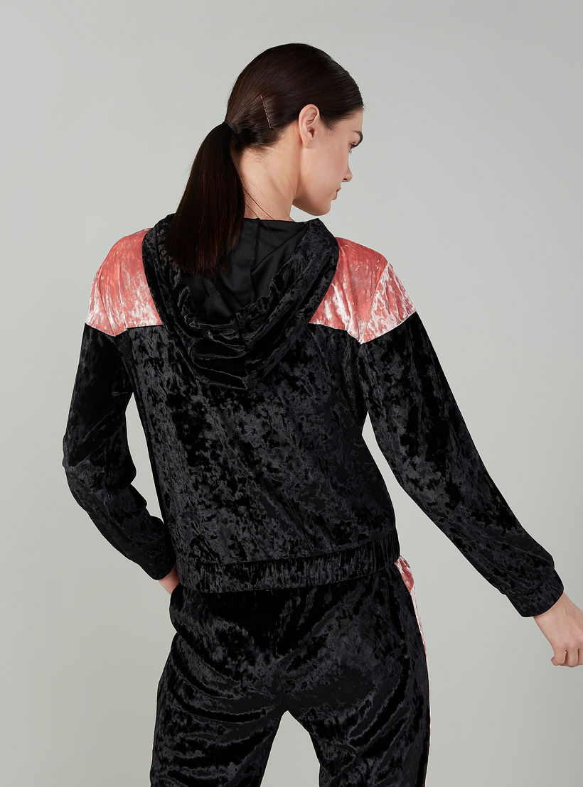 Textured Hoodie with Long Sleeves and Kangaroo Pockets-women-winterwear-hoodiesandsweatshirts-sweatshirts-image-4