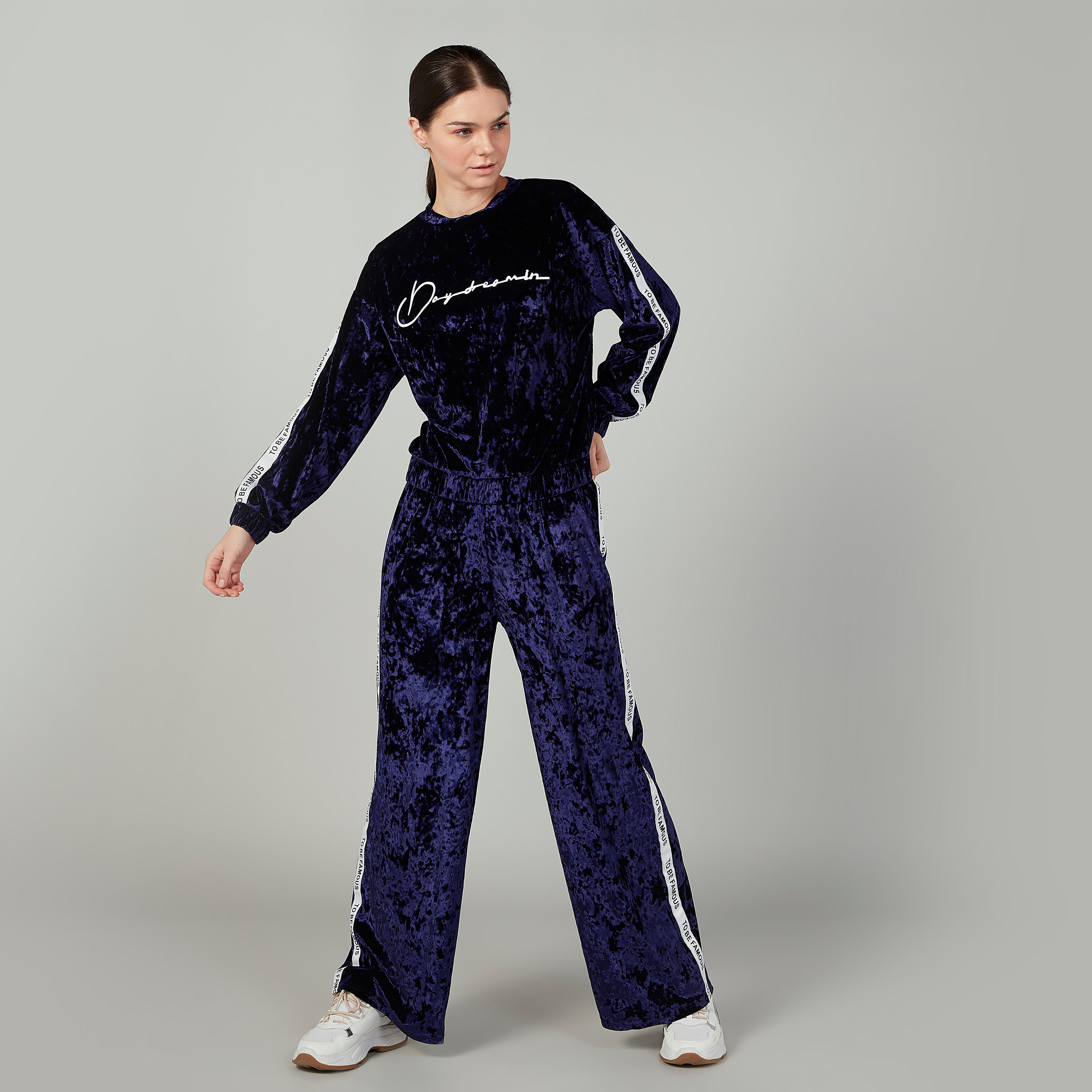 Textured Sweatshirt with Long Sleeves and Printed Tape Detail-women-winterwear-hoodiesandsweatshirts-sweatshirts-image-2