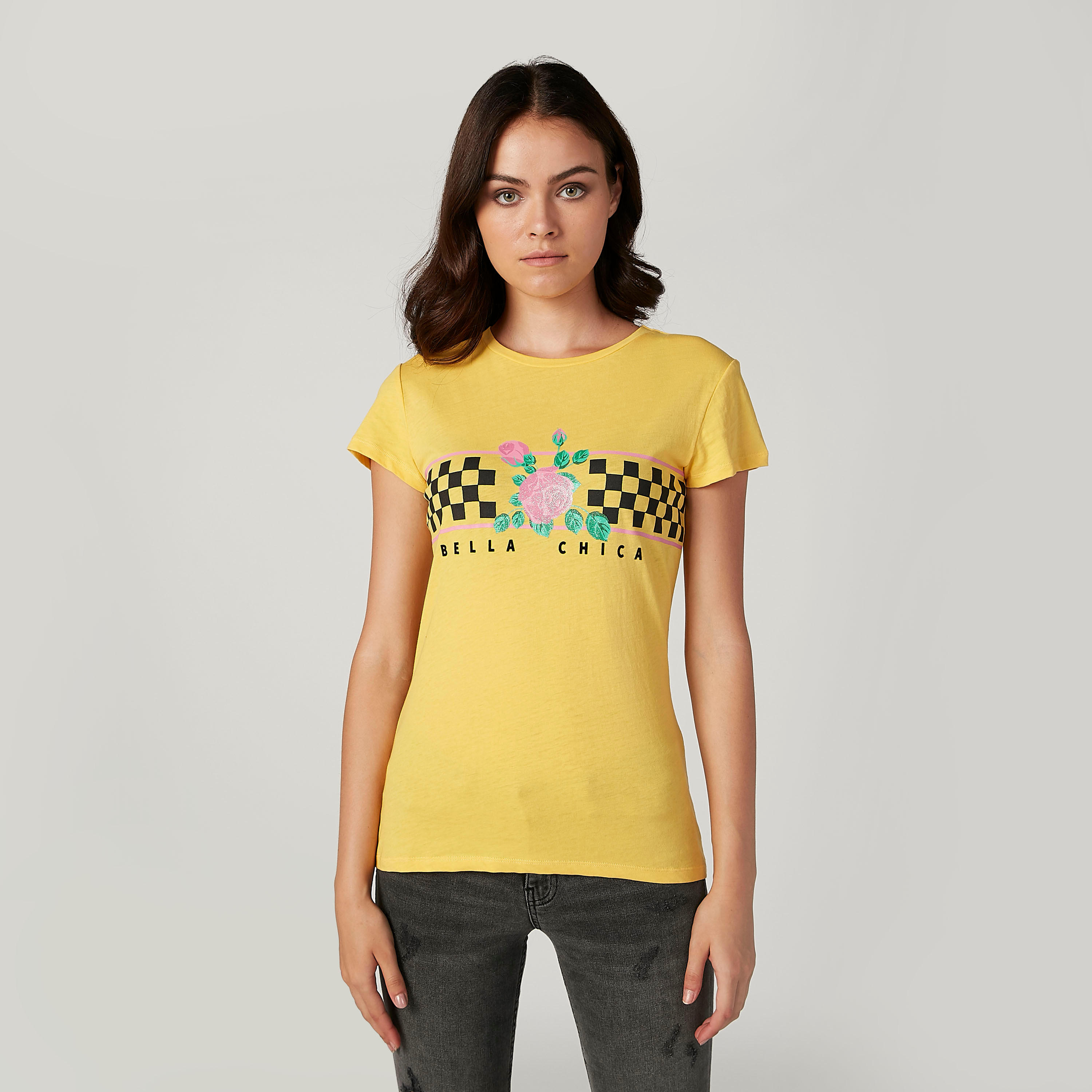 تيشيرت مستدام بياقة مستديرة وأكمام قصيرة وطبعات -women-clothing-tshirts-image-1