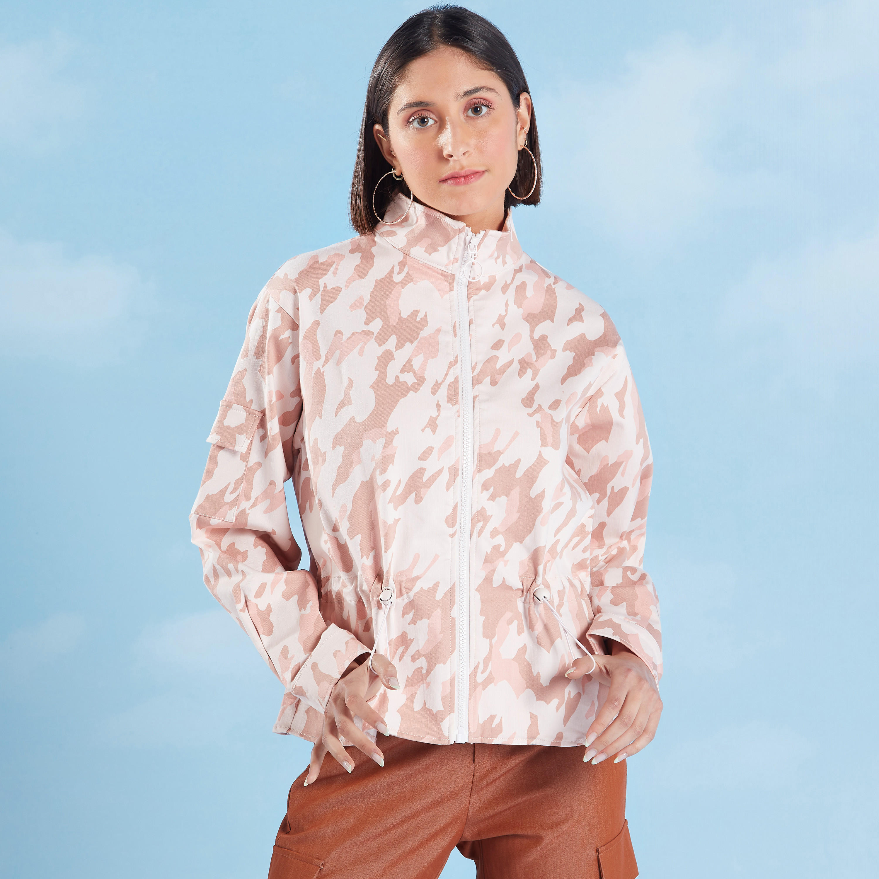 Printed Jacket with High Neck and Long Sleeves-women-winterwear-coatsandjackets-jackets-image-1
