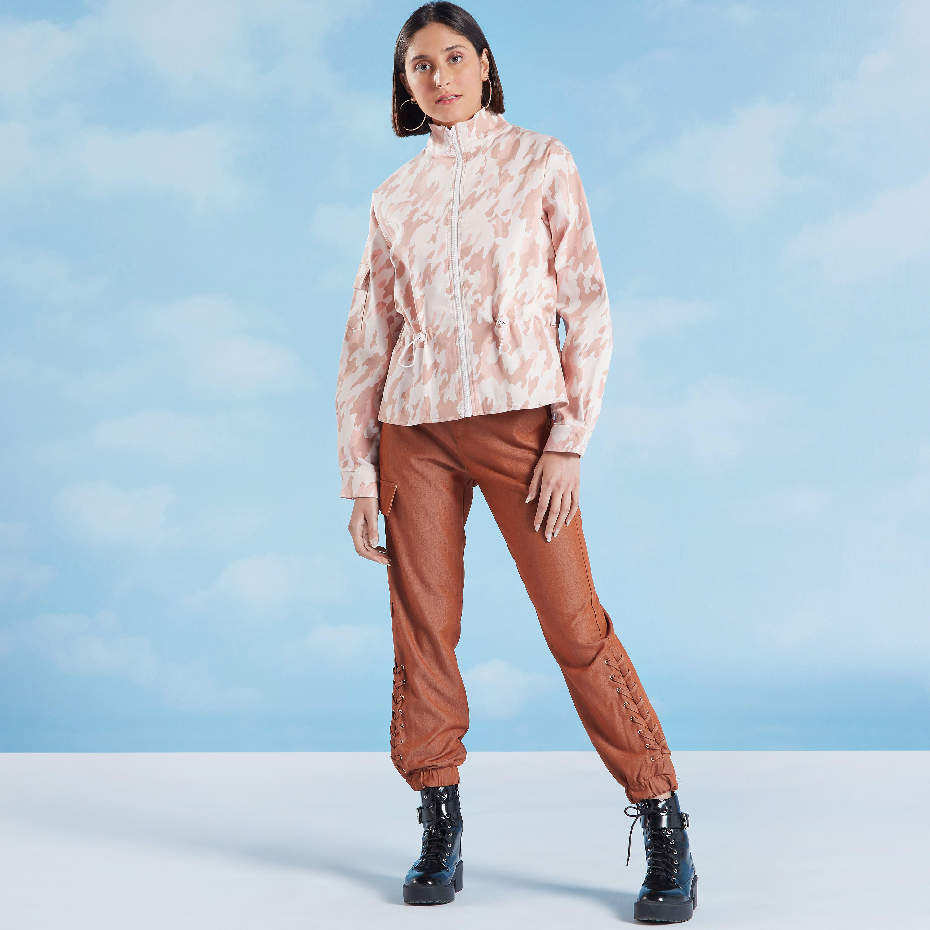 Printed Jacket with High Neck and Long Sleeves-women-winterwear-coatsandjackets-jackets-image-2