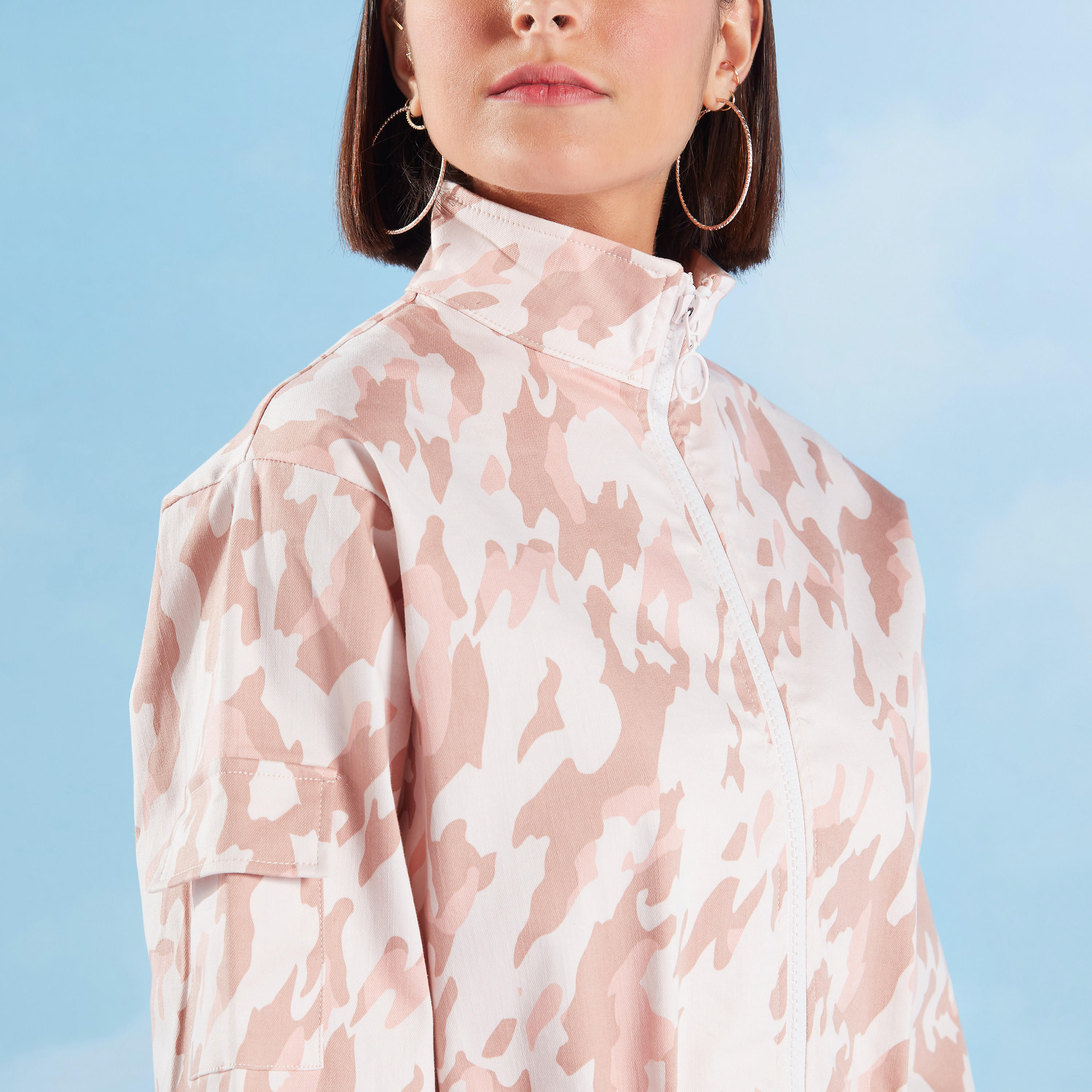 Printed Jacket with High Neck and Long Sleeves-women-winterwear-coatsandjackets-jackets-image-3