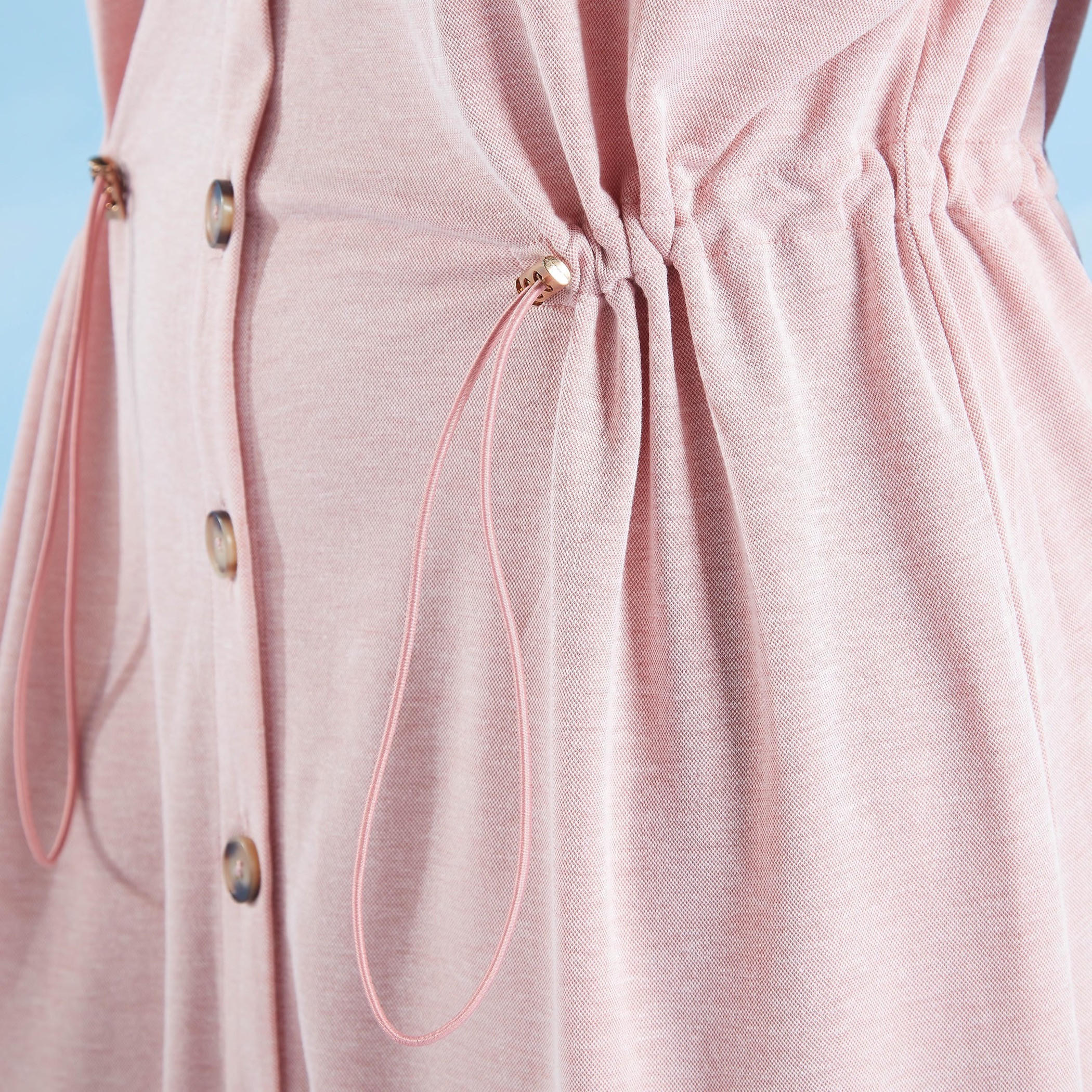 فستان قميص ميدي سادة بياقة واسعة وأكمام كاب-women-clothing-dresses-image-4