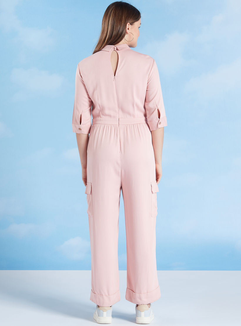 Plain Jumpsuit with 3/4 Sleeves and Flap Pockets-women-clothing-jumpsuits-image-6
