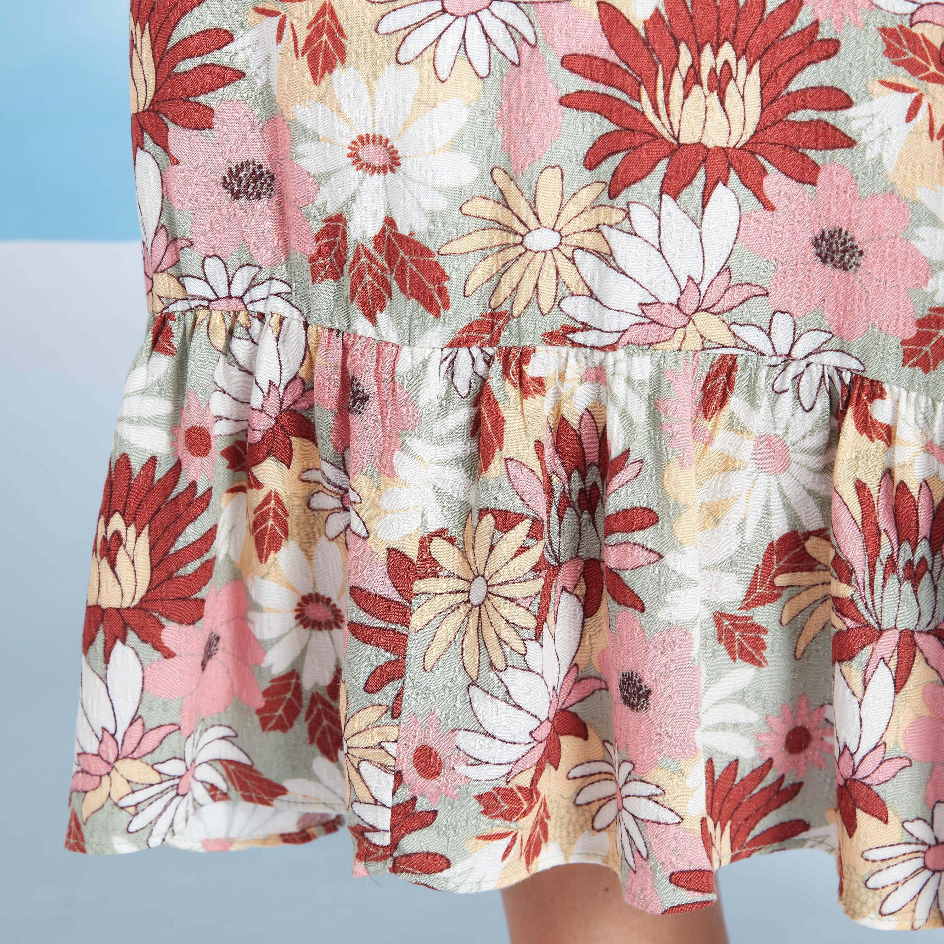 فستان ميدي ايه لاين بياقة V وأكمام قصيرة وطبعات زهرية-women-clothing-dresses-image-4