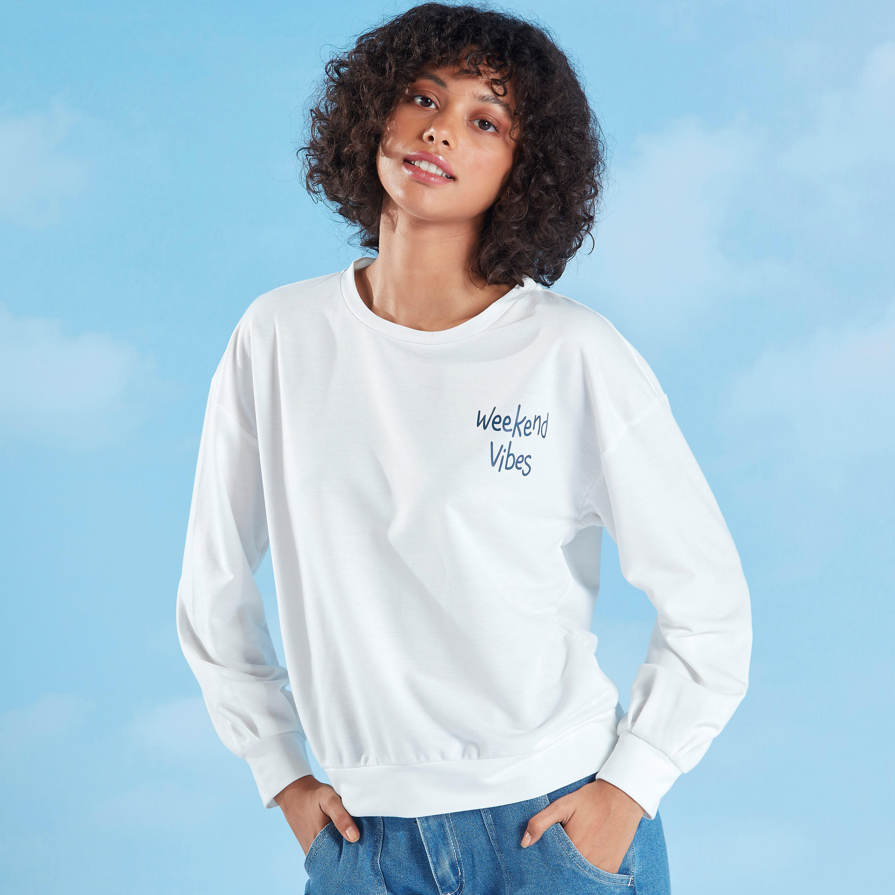 Printed Sweatshirt with Round Neck and Long Sleeves-women-winterwear-hoodiesandsweatshirts-sweatshirts-image-1