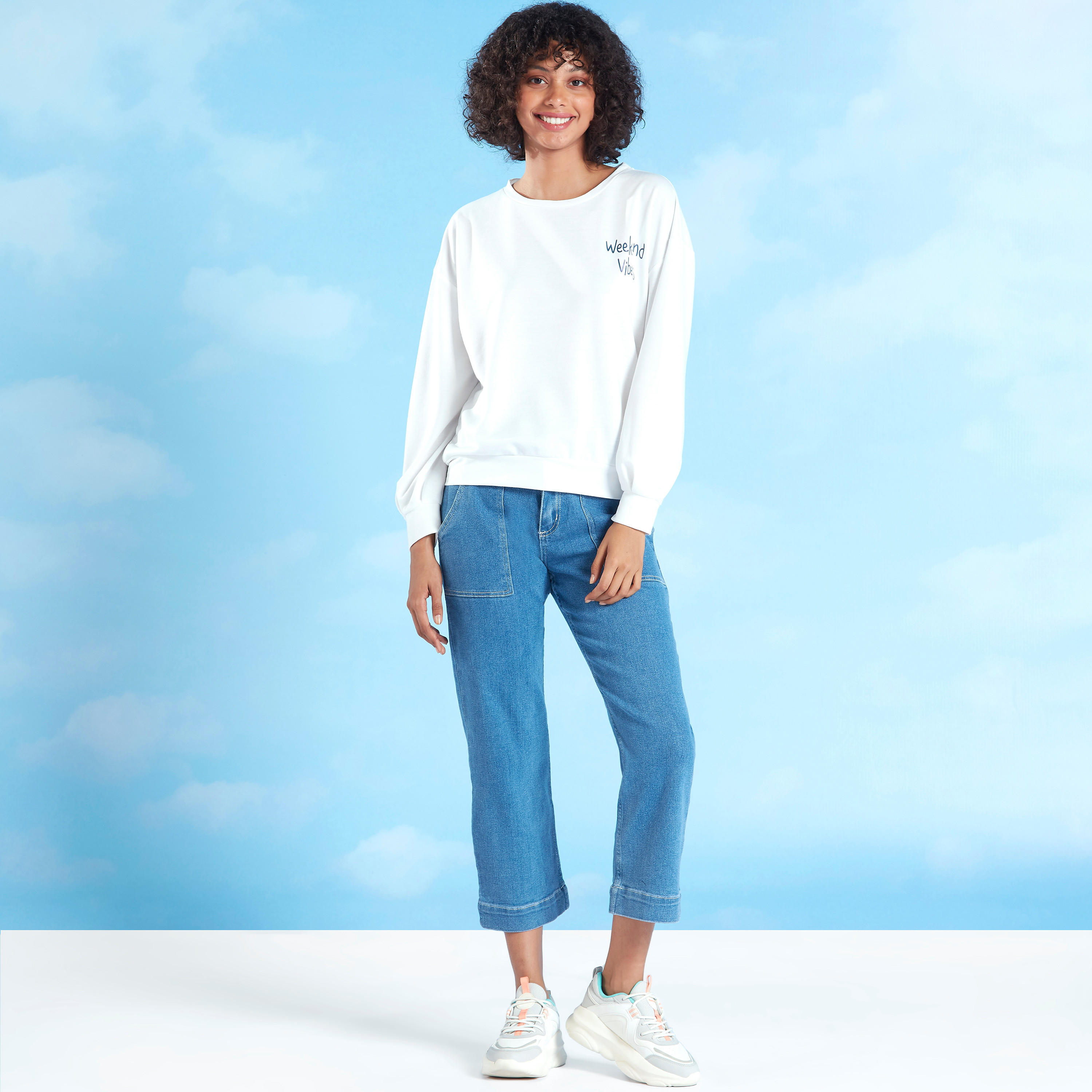 Printed Sweatshirt with Round Neck and Long Sleeves-women-winterwear-hoodiesandsweatshirts-sweatshirts-image-2