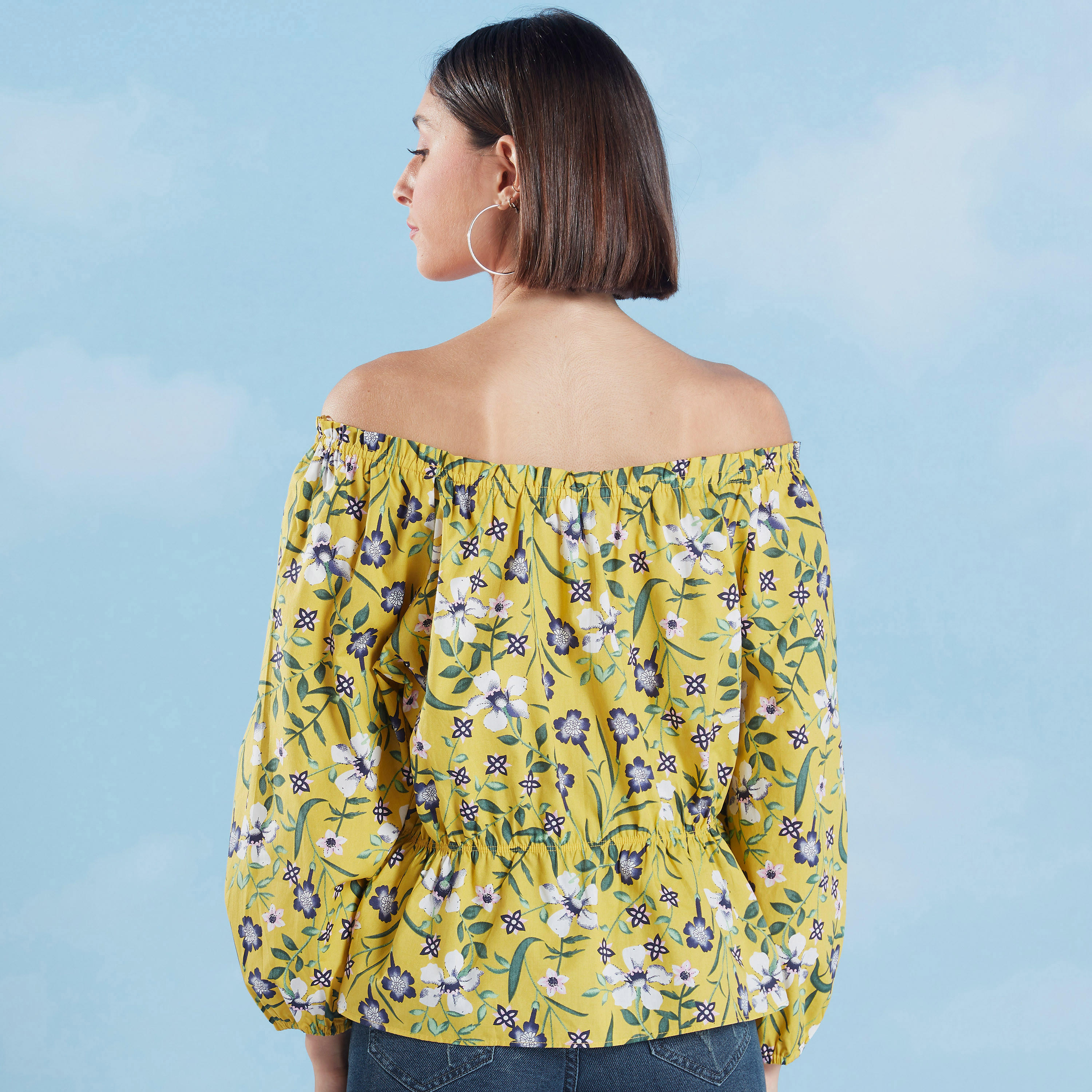 بلوزة مكشوفة الأكتاف بأكمام طويلة بدرزات وطبعات زهرية-women-clothing-shirtsandblouses-blouses-image-4