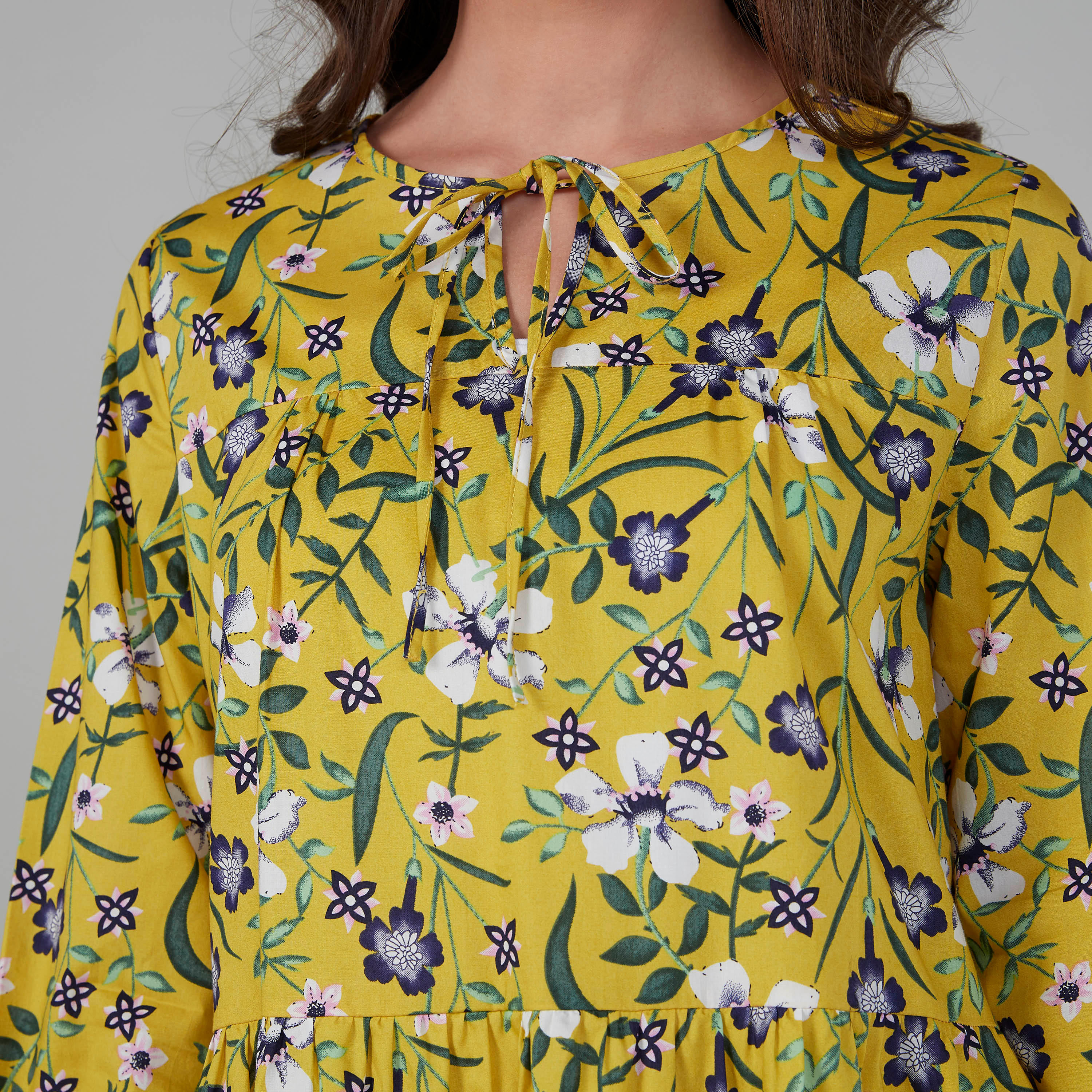 فستان إيه لاين متوسط الطول بأكمام طويلة وأربطة وطبعات زهرية-women-clothing-dresses-image-3
