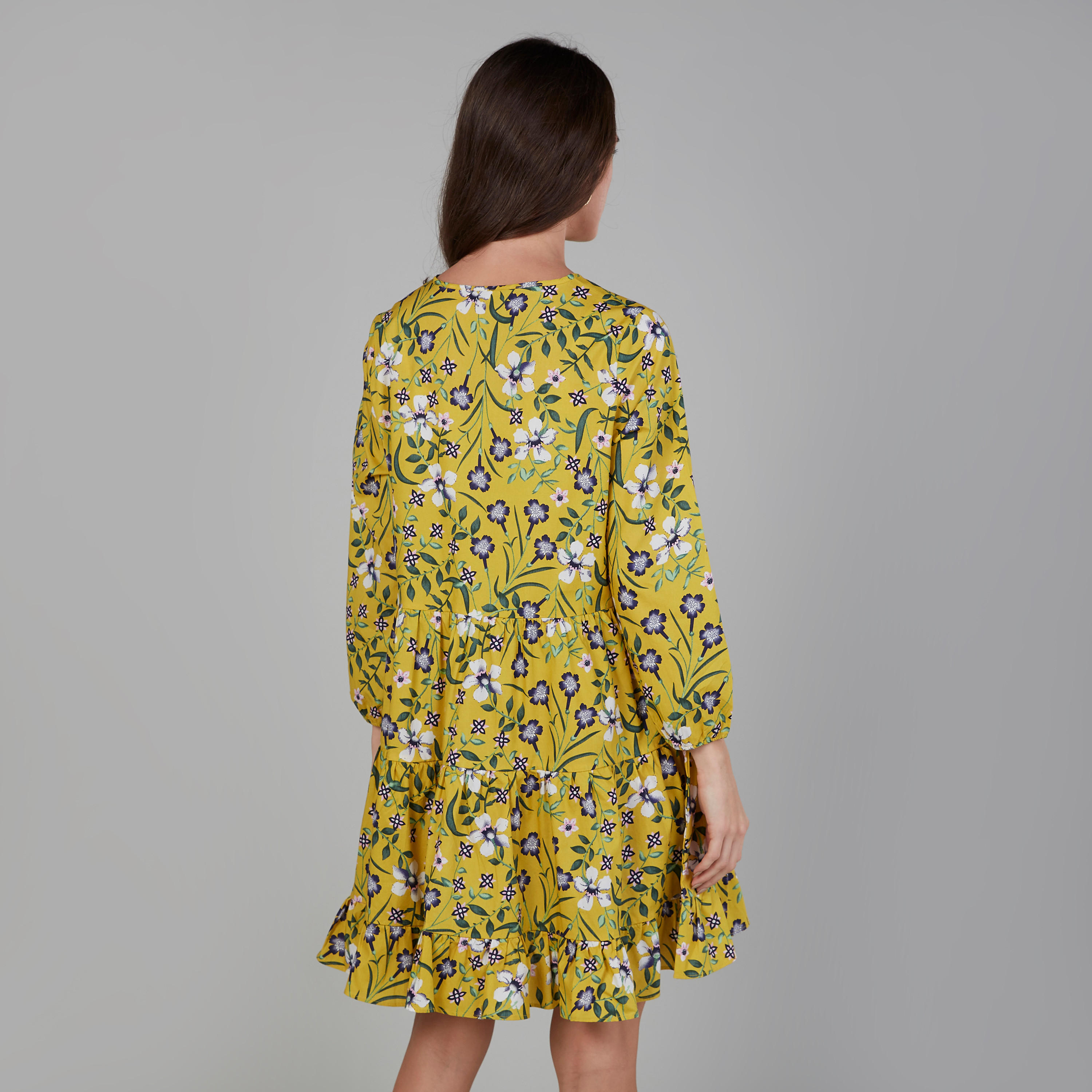 فستان إيه لاين متوسط الطول بأكمام طويلة وأربطة وطبعات زهرية-women-clothing-dresses-image-4