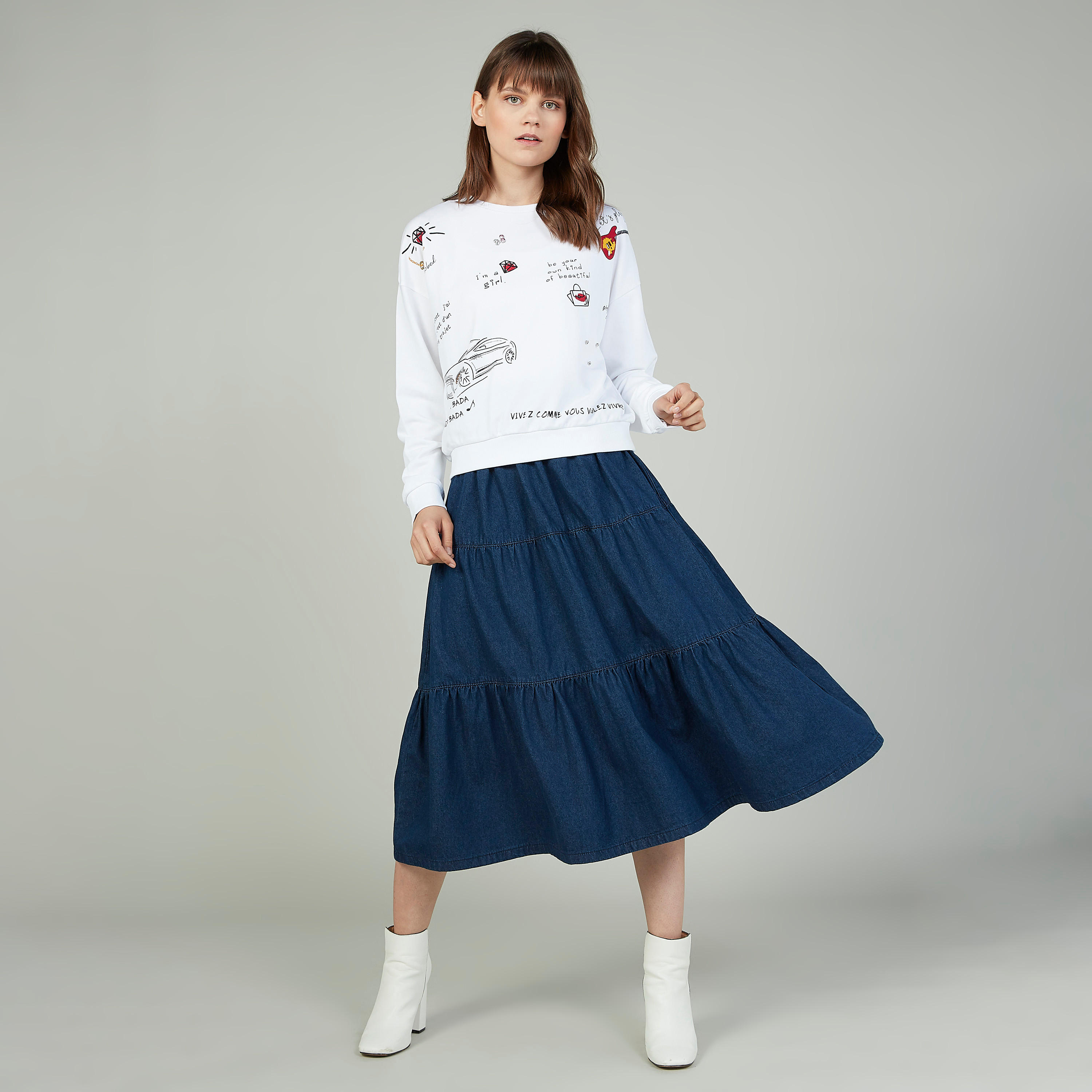 Plain Midi A-line Skirt with Elasticised Waistband-women-clothing-bottoms-skirts-image-2