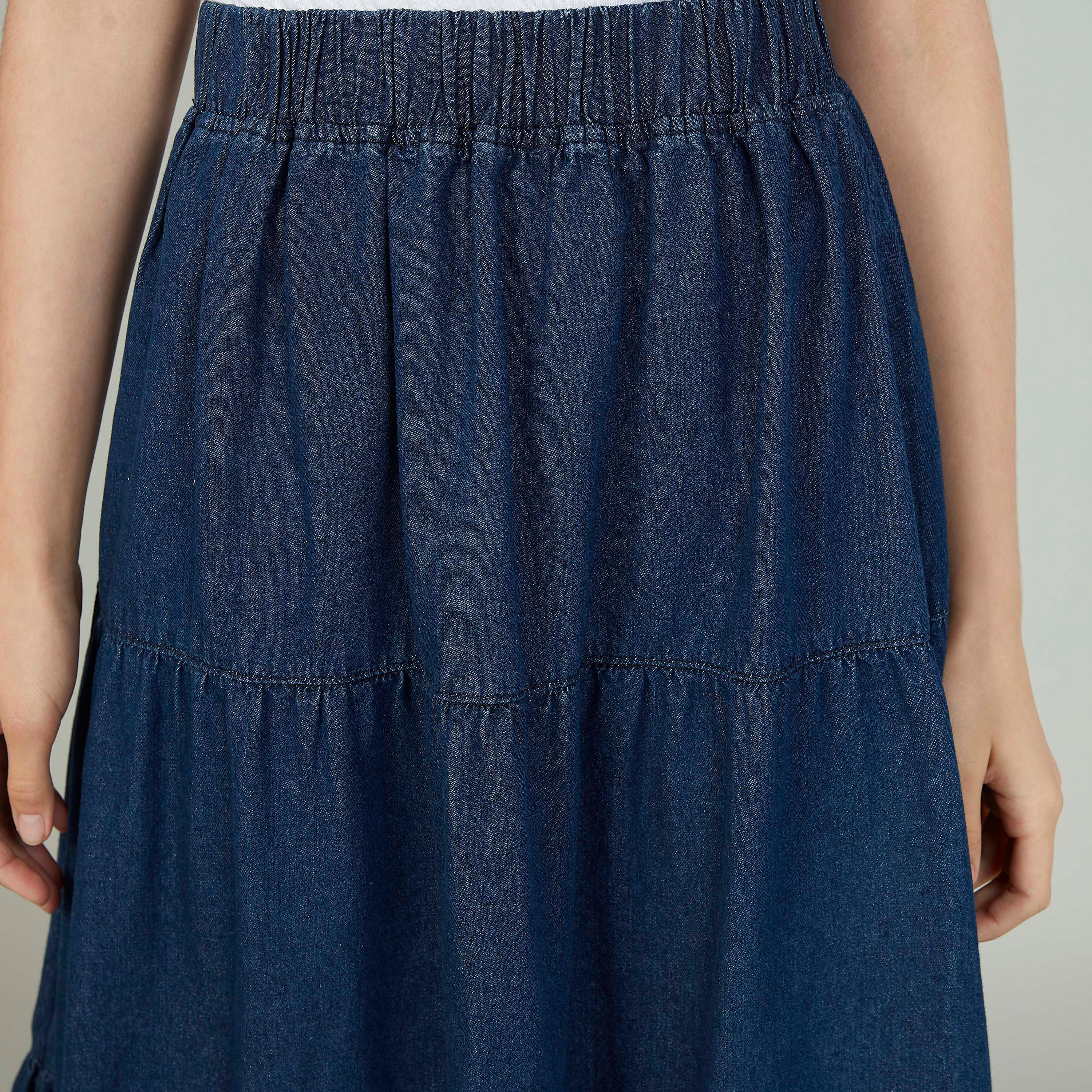Plain Midi A-line Skirt with Elasticised Waistband-women-clothing-bottoms-skirts-image-3